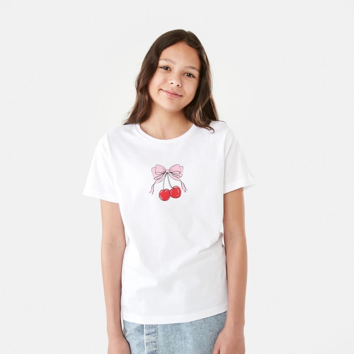 1 Short Sleeve Print T-shirt Cherry Bow, 1 of 8