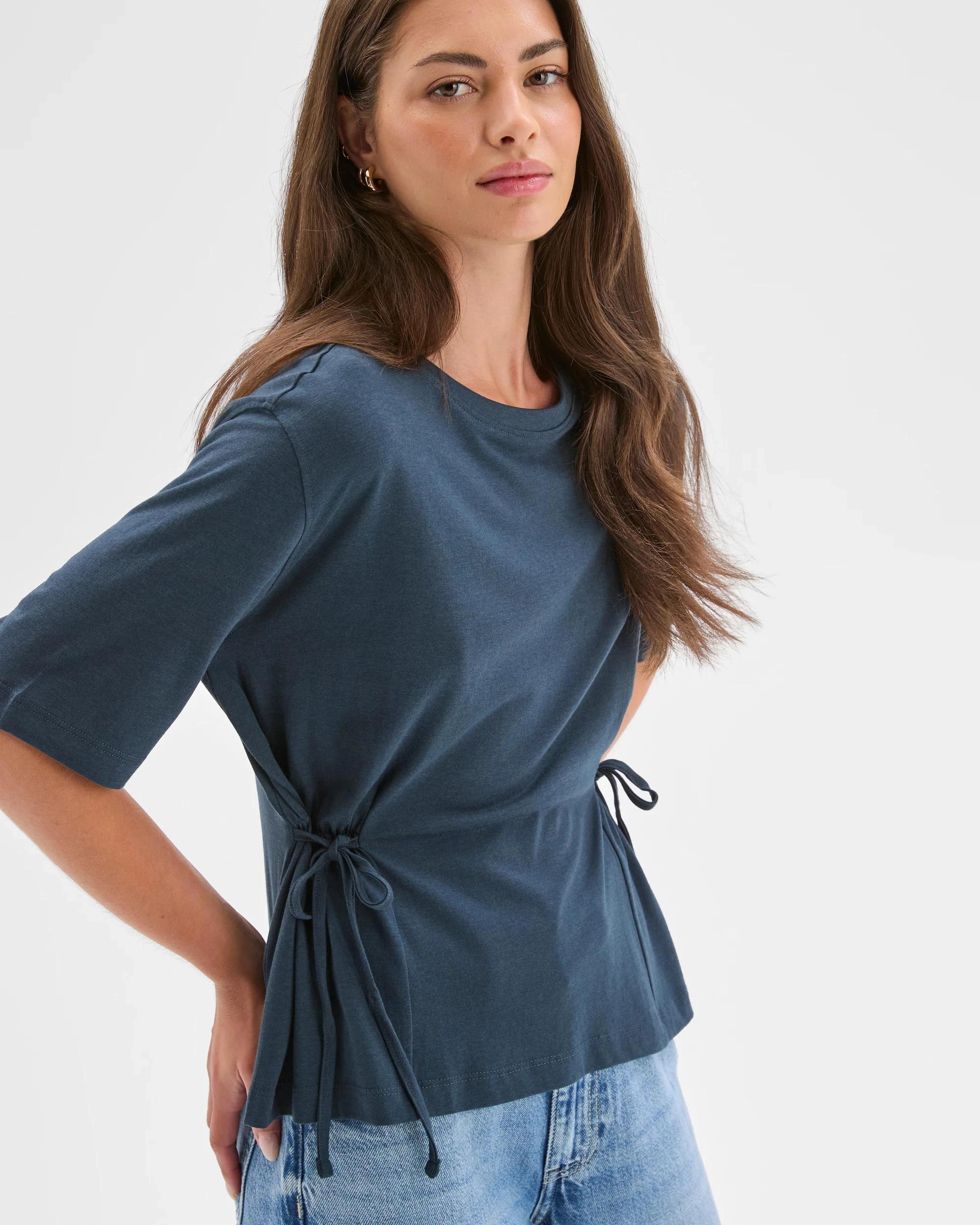 6 Target Petites Petites Australian Cotton Blend Short Sleeve Tie Waist T-Shirt SODALITE, 6 of 7