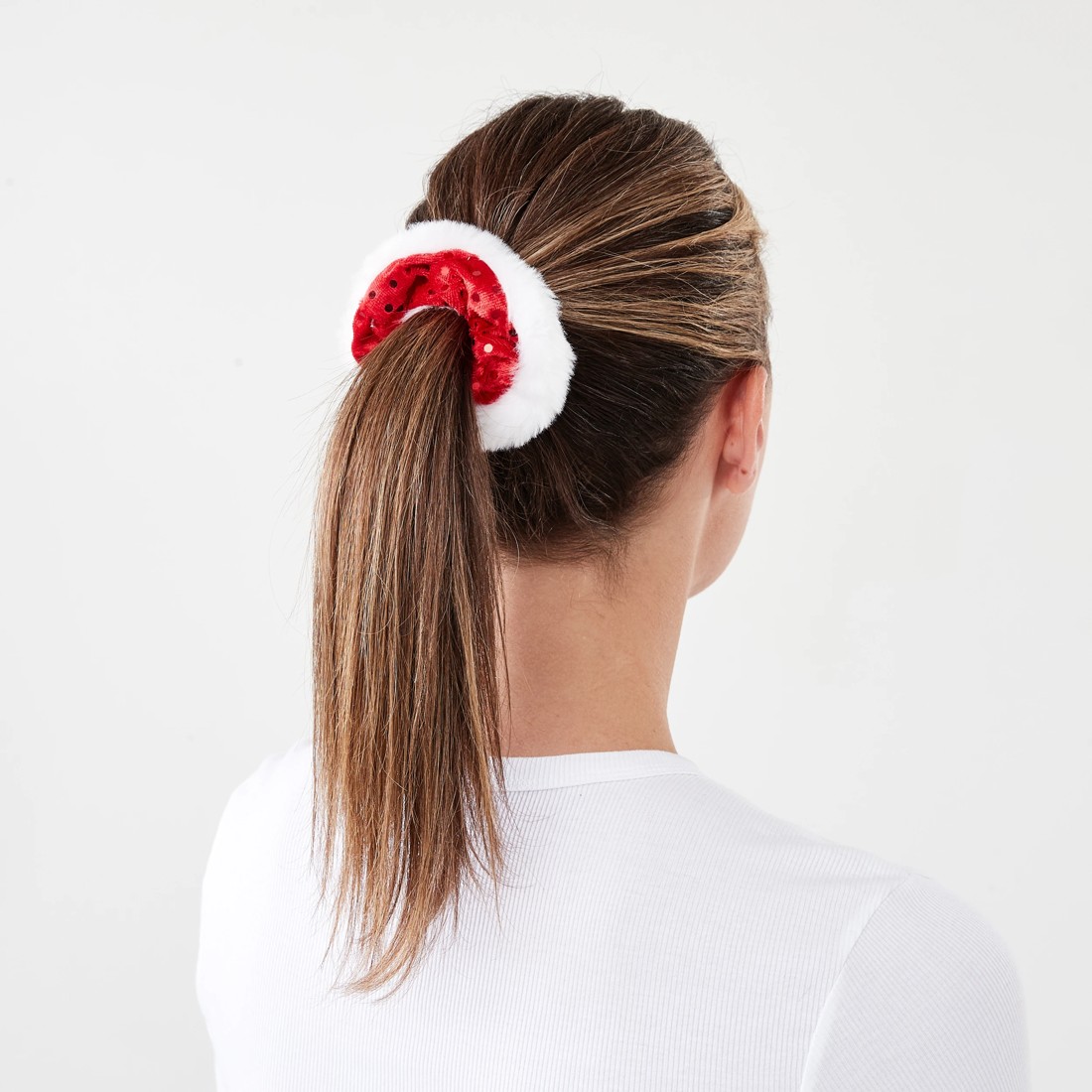 4 2 Pack Christmas Hair Scrunchies - Red and White, 4 of 5