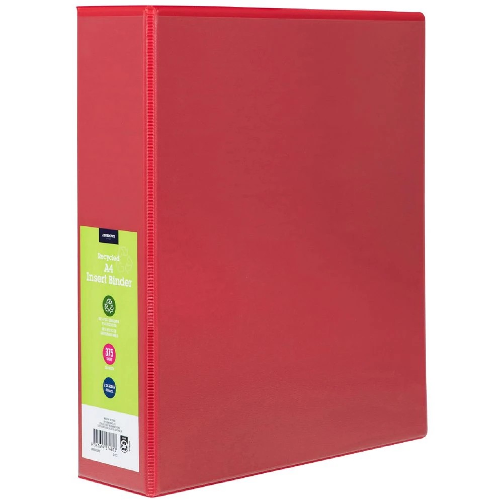 1 J.Burrows Insert Binder A4 2 D-Ring 50mm Red, 1 of 6