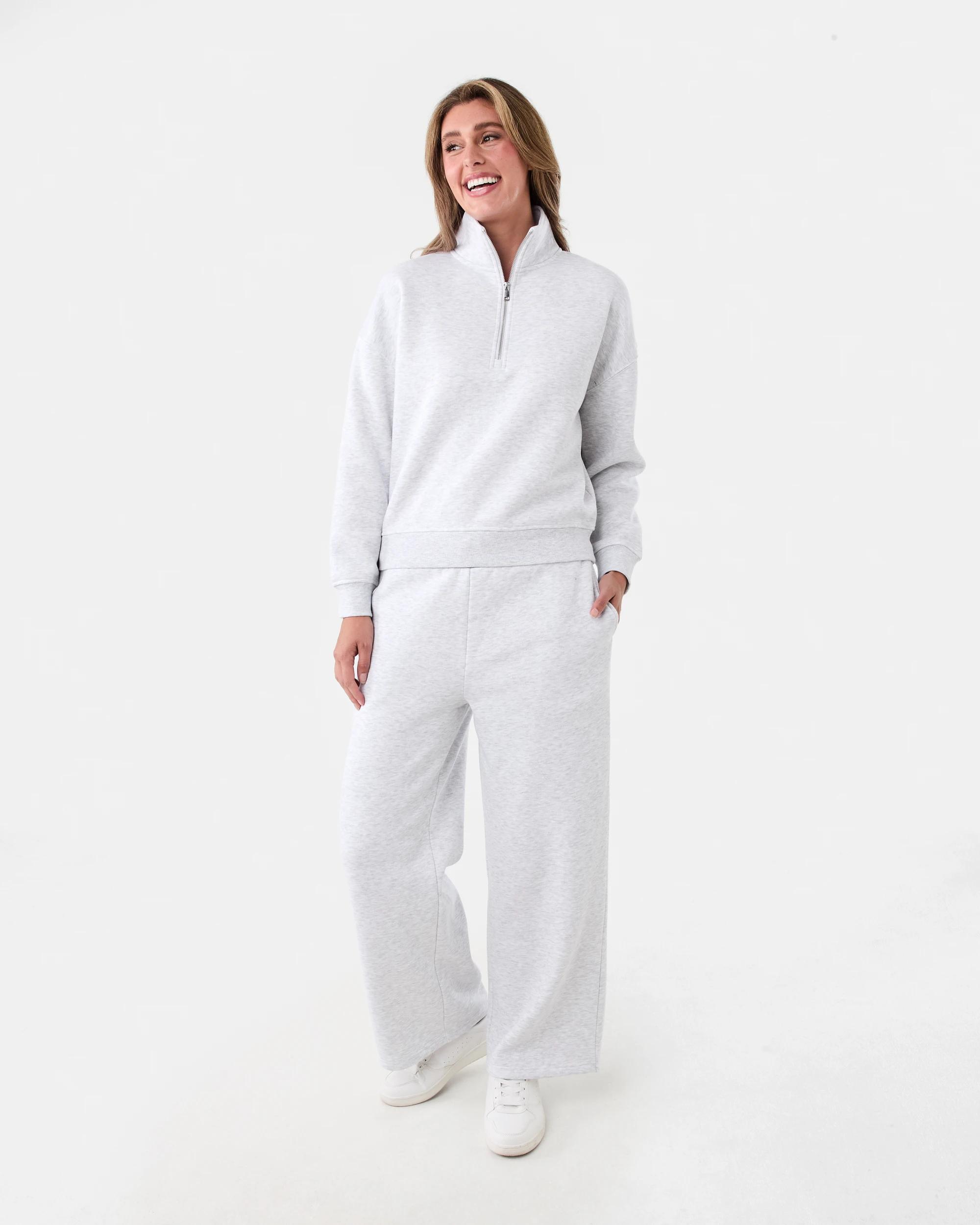 6 Quarter Zip Seam Front Sweatshirt Wht Marle, 6 of 6