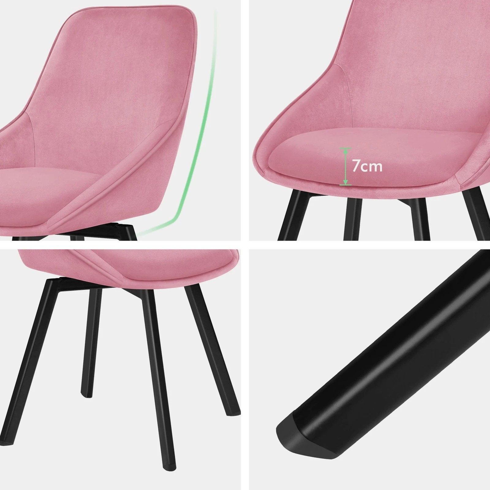 5 Alfordson 2x Dining Chairs Accent Kitchen Swivel Lounge Padded Seat Velvet - Pink, 5 of 10