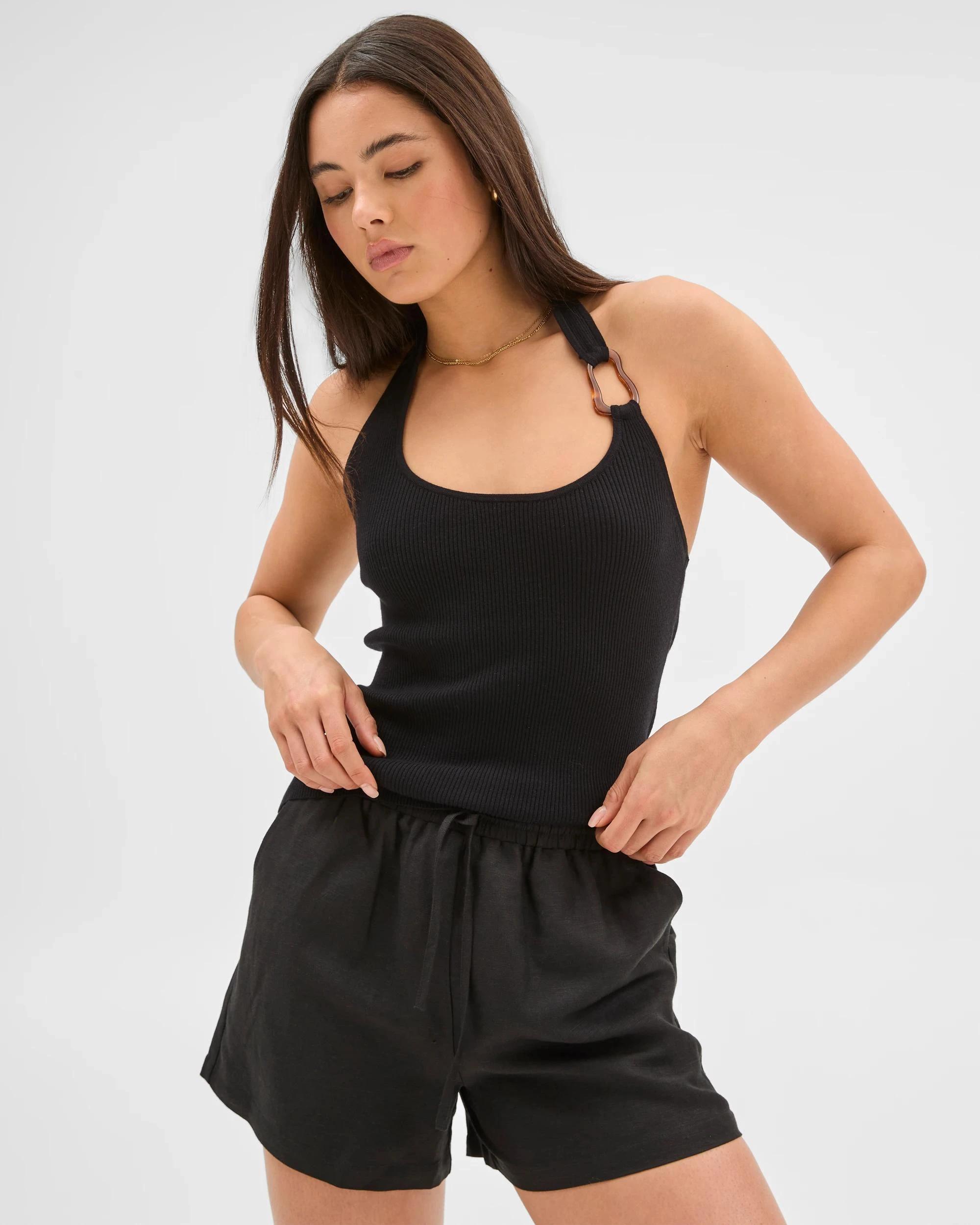 2 European Linen Blend Pull On Shorts - Lily Loves BLACK, 2 of 6