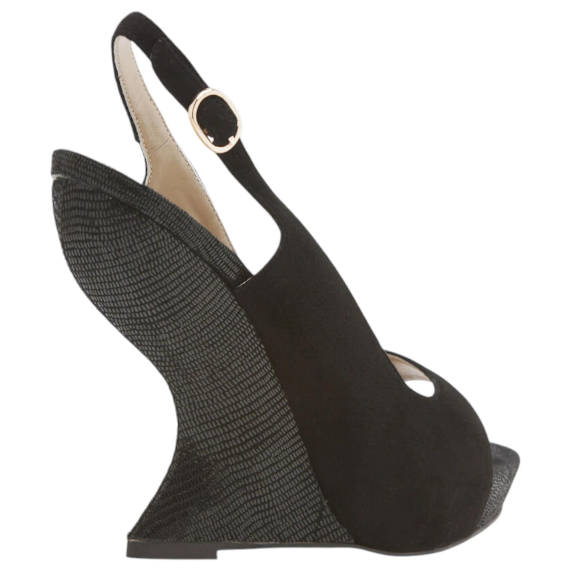 3 Zasel Womens Evelyn Leather Suede Work Casual Dress Shoes Heels Wedges BLACK, 3 of 3