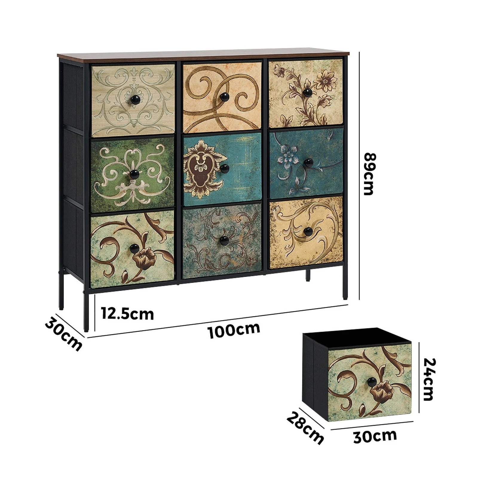 2 Oikiture 9 Chest of Drawers Fabric Storage Cabinet Retro Dresser Vintage Lowboy - Multi, 2 of 6