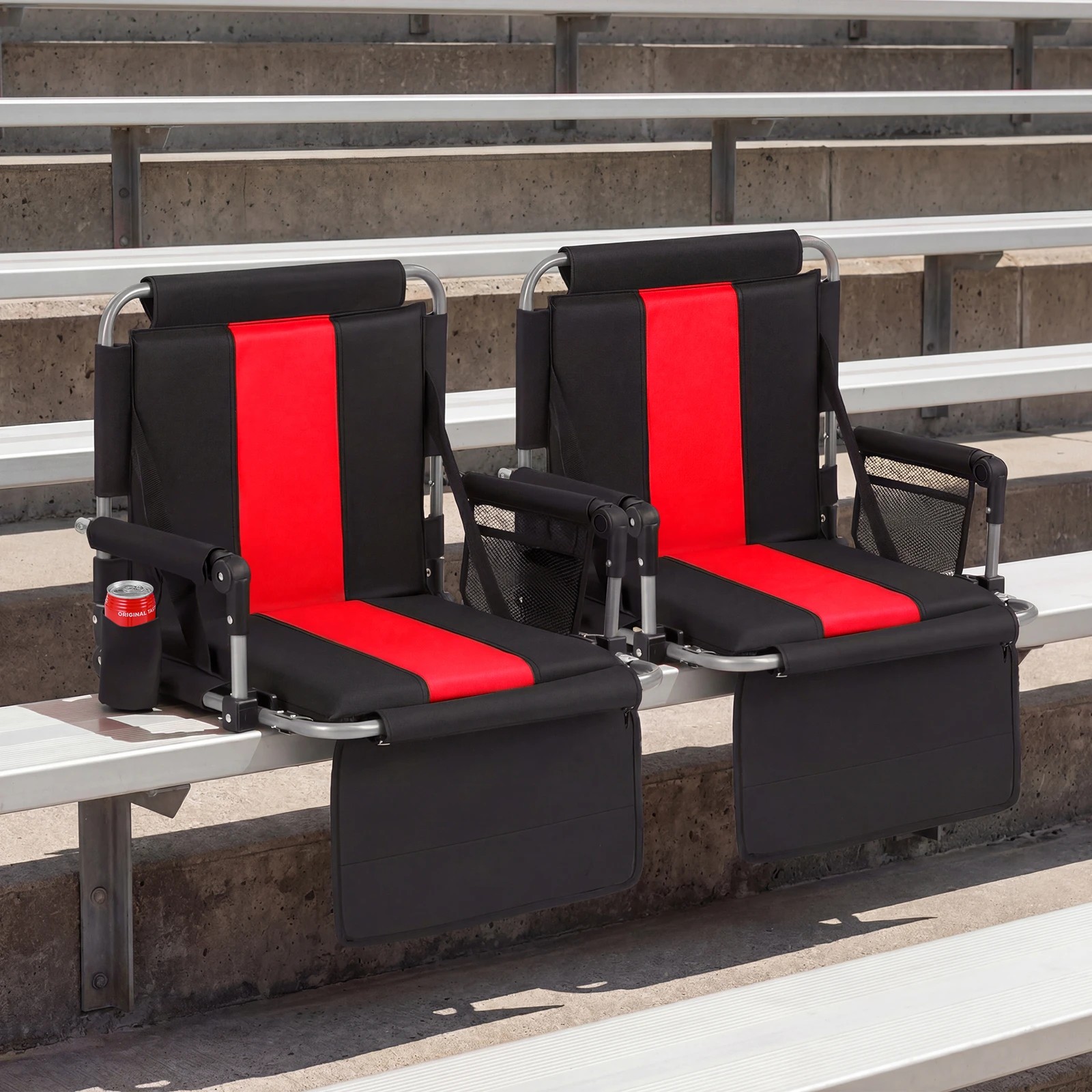 3 Costway Foldable Stadium Seat 54CM Bleacher Chair w/Back Support & Padded Cushions Portable Chair - Red, 3 of 3