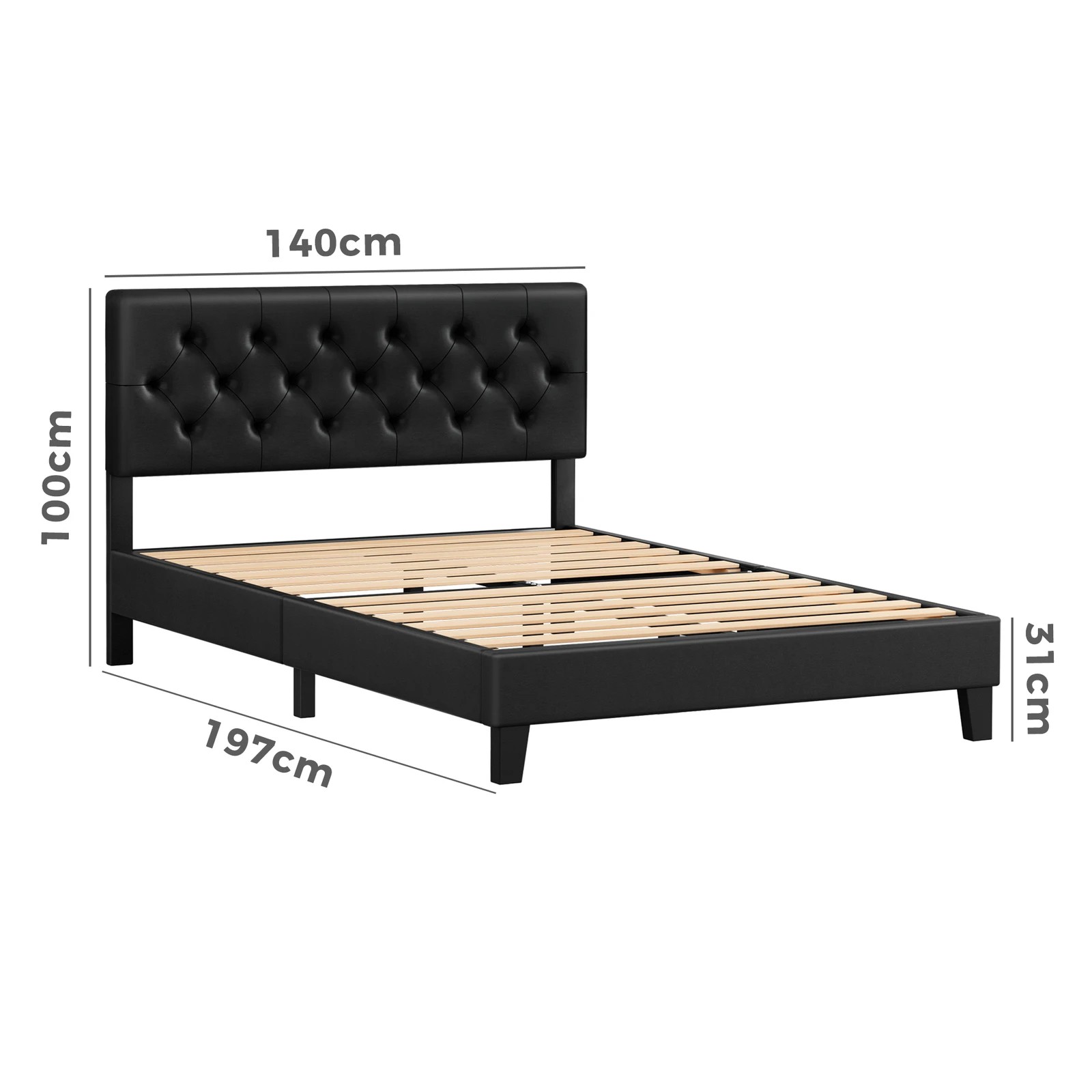9 Alfordson Bed Frame Double Size Tufted Headboard Modern Leather Meduna - Black, 9 of 9