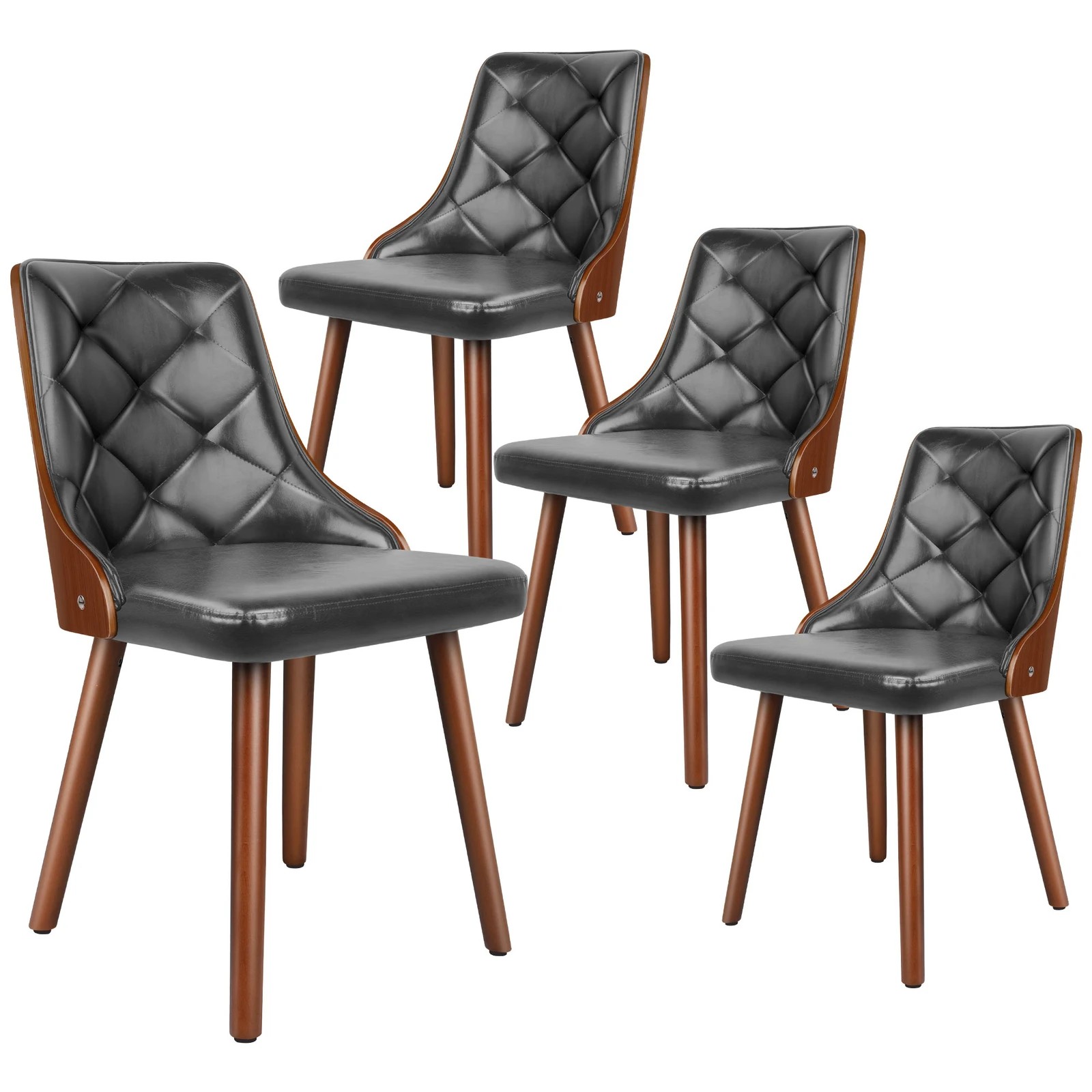 1 Alfordson 4x Dining Chairs Kitchen Lounge Padded Tufted PU Leather - Grey, 1 of 4