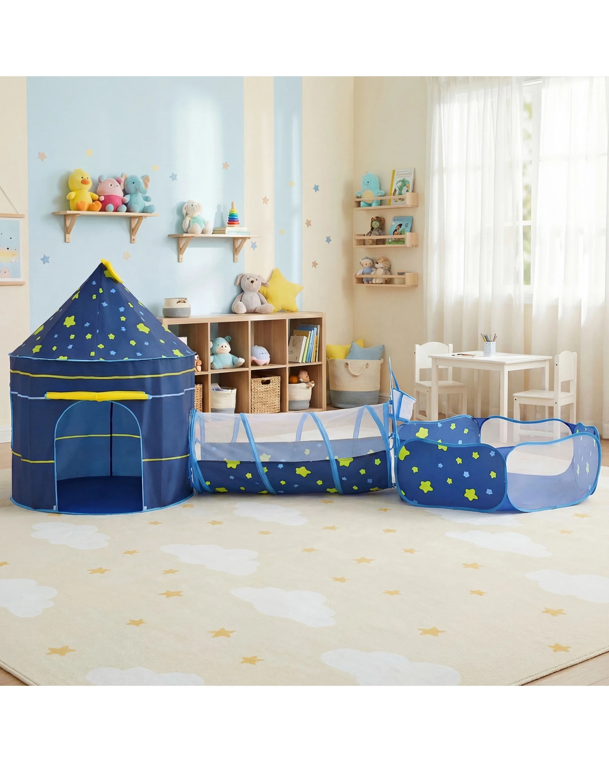 2 Advwin Pop-Up Kids Play Tent  with Tunnel Ball Pit and Basketball Hoop Activity Center, 2 of 9