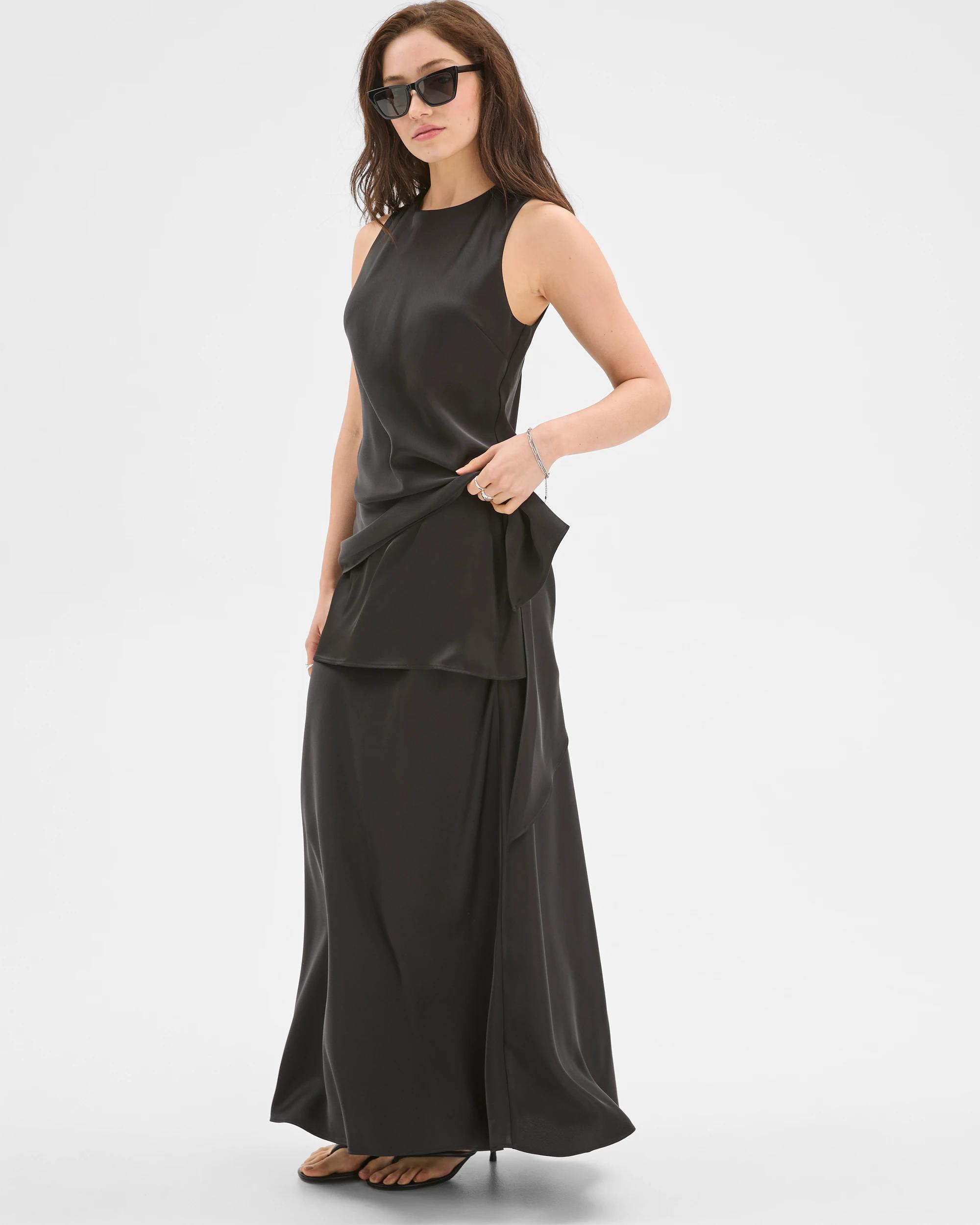 3 Lily Loves Layered Satin Maxi Skirt BLACK, 3 of 6