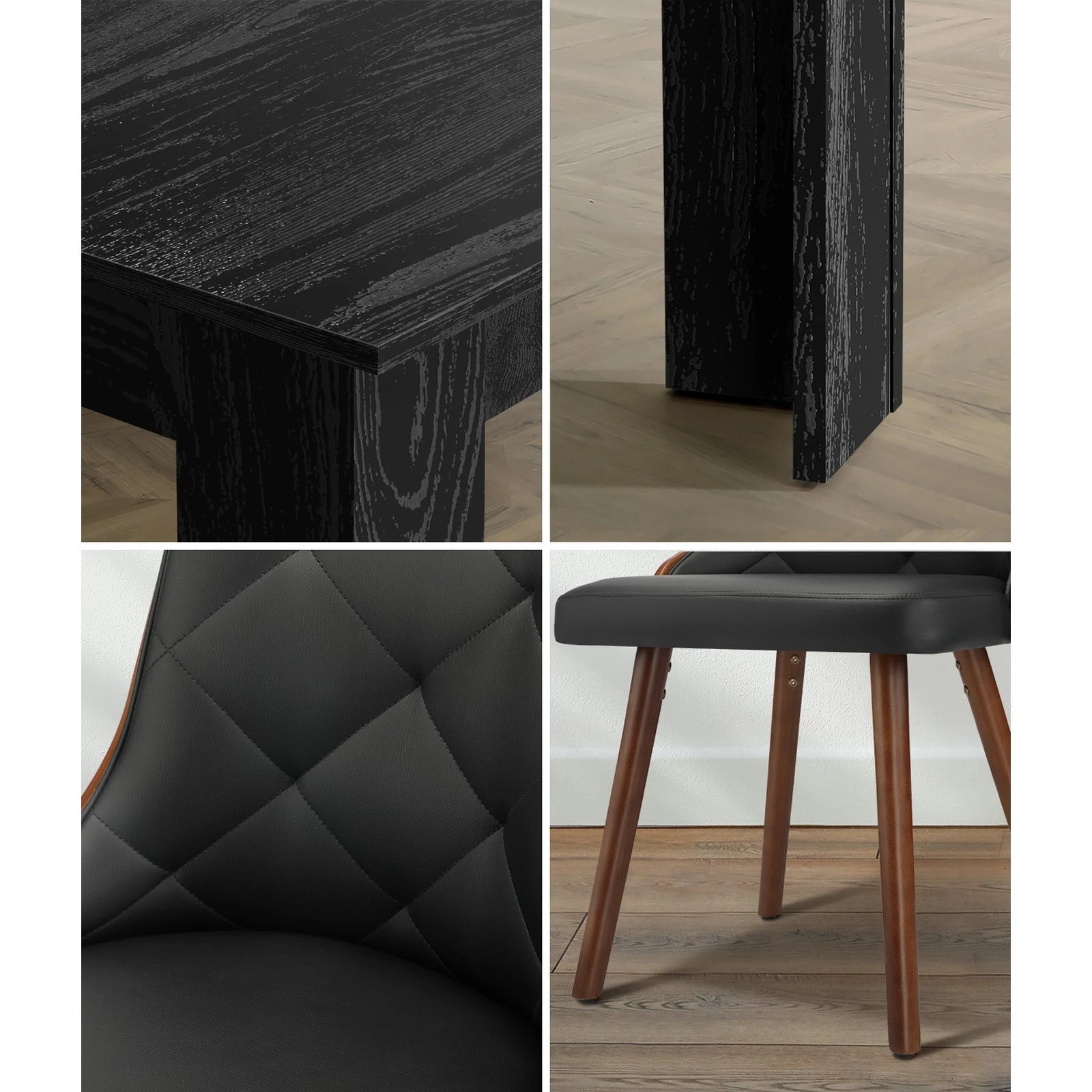 5 Oikiture 160cm Extendable Dining Table With 4pcs Dining Chairs Pu Leather
 - Black, 5 of 10