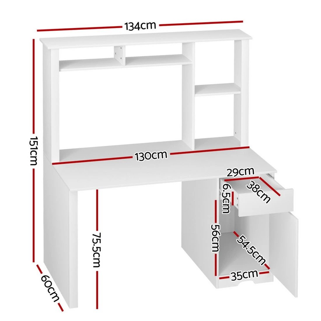 2 Artiss Computer Desk Office Study Desks Table Drawer Bookshelf Cabinet - White, 2 of 4
