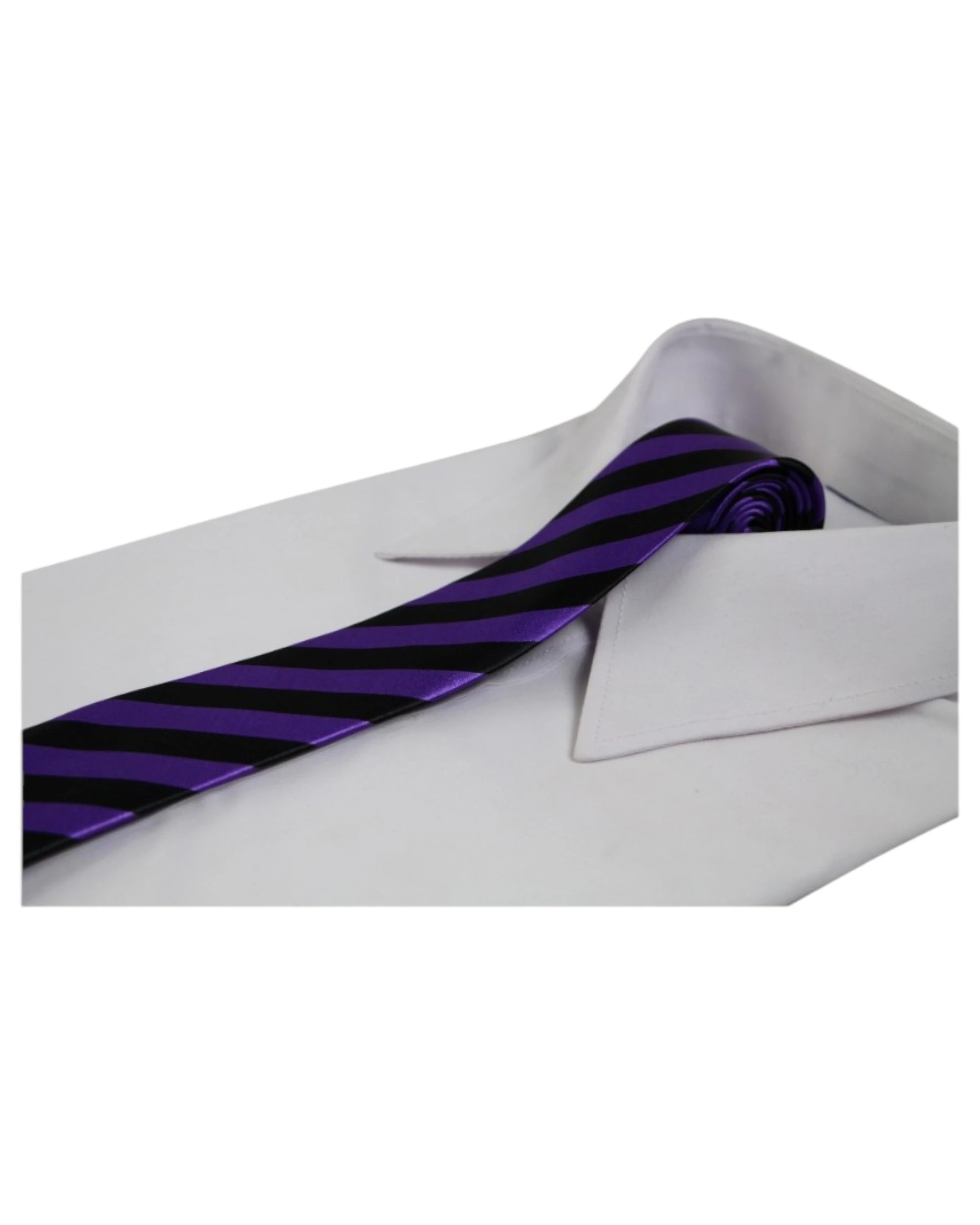 1 Zasel Mens Purple & Black Thick Striped 5cm Skinny Neck Tie, 1 of 2