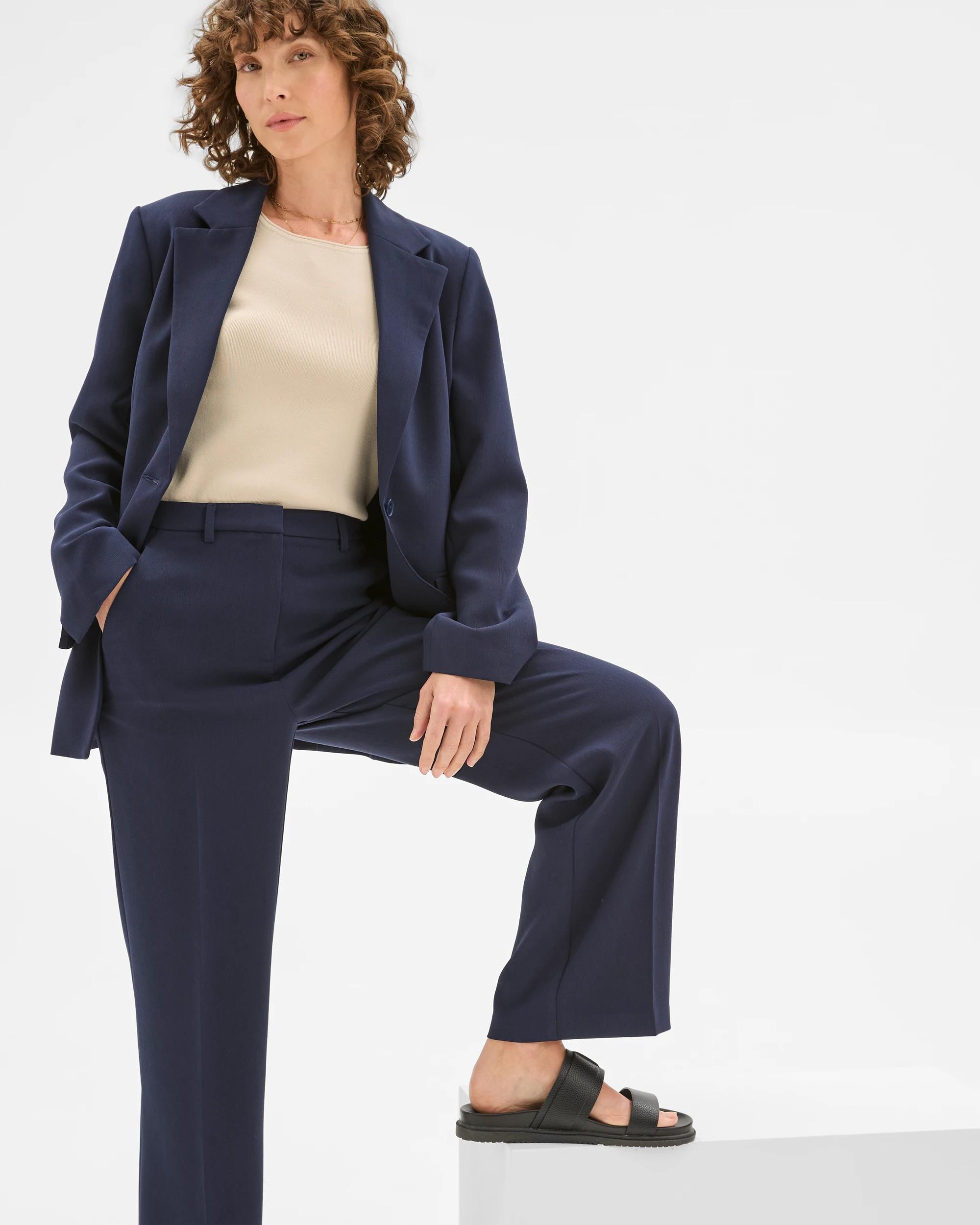 5 Crepe Tailored Single Breasted Cinched Waist Blazer - Preview NAVY BLUE, 5 of 7