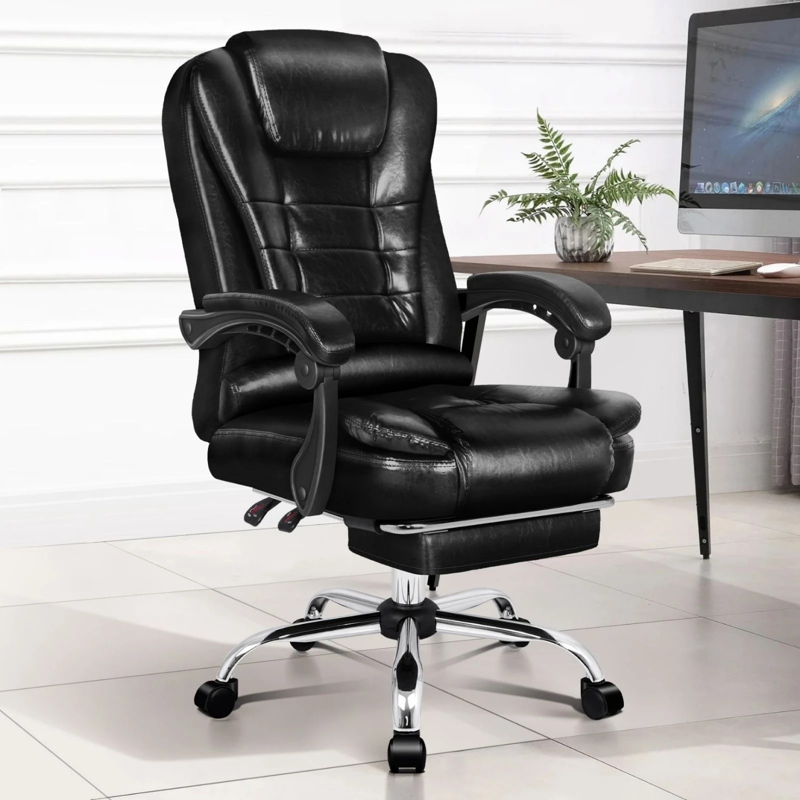 2 Alfordson Office Chair Gaming Executive Computer Racer PU Leather Seat Footrest - Black, 2 of 10
