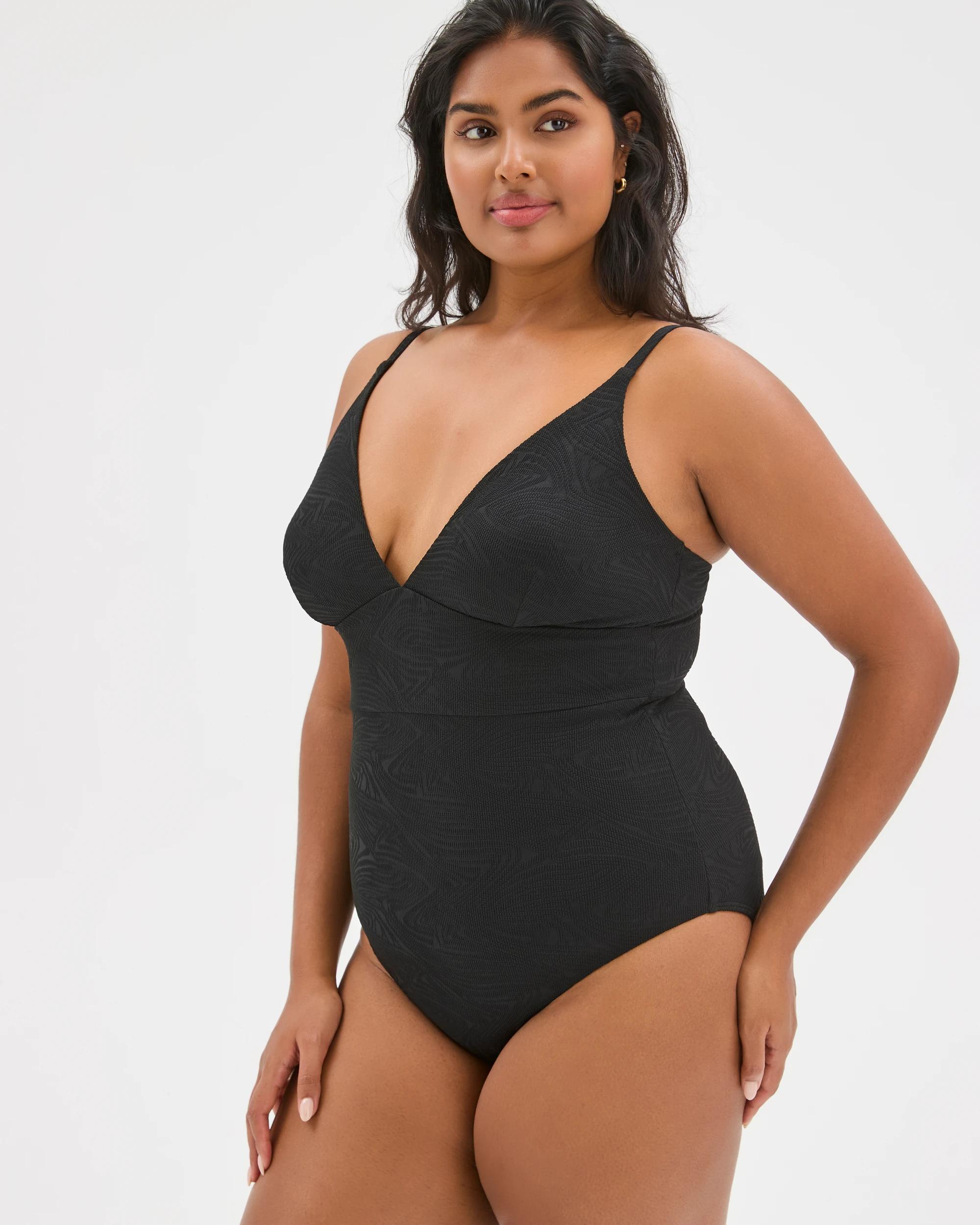 8 Target Woman Shape Your Body V-Front Wave Jacquard One Piece Swimsuit BLACK, 8 of 10