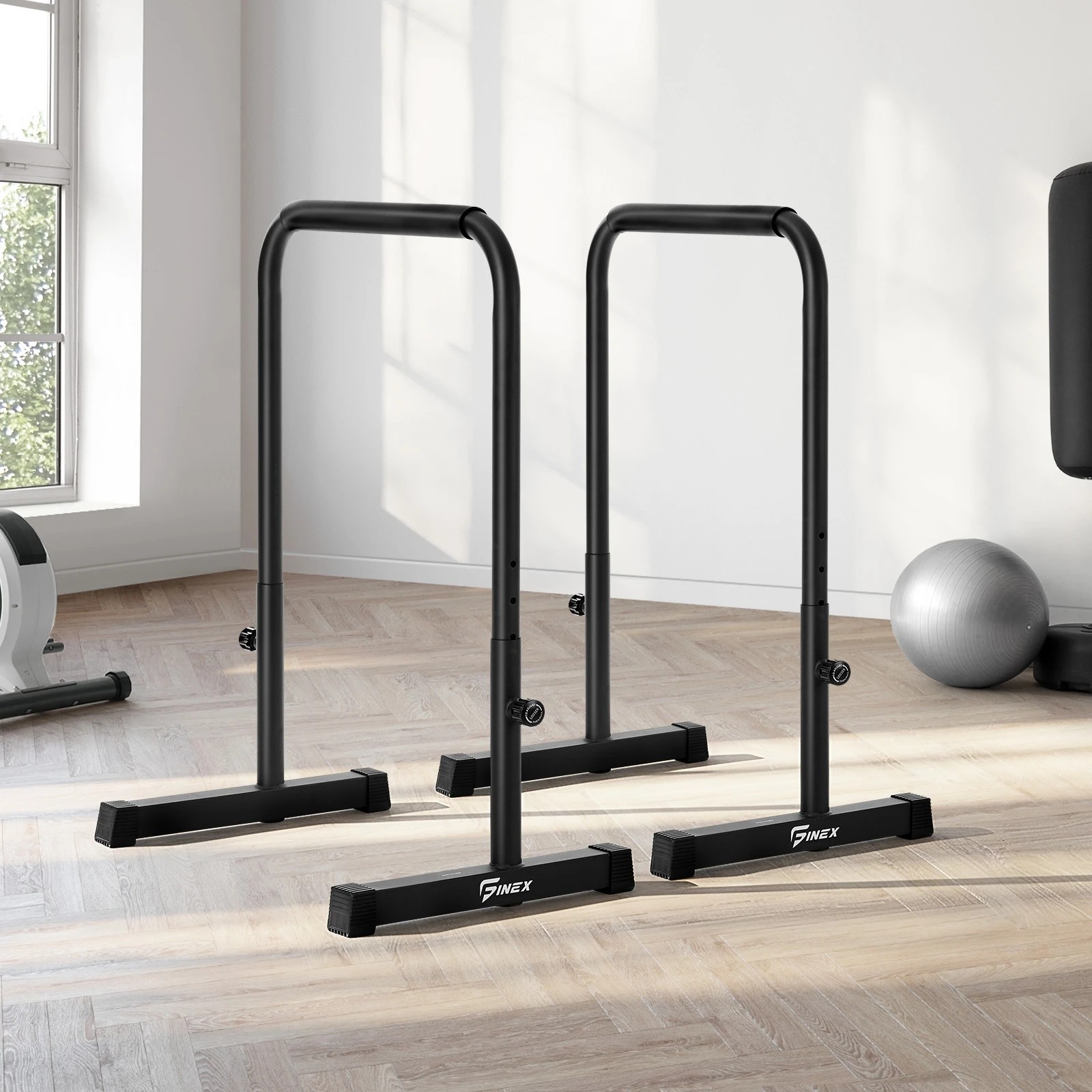 3 Finex Parallel Dip Bar Station Adjustable Dip Stand Station Push Up - Black, 3 of 8