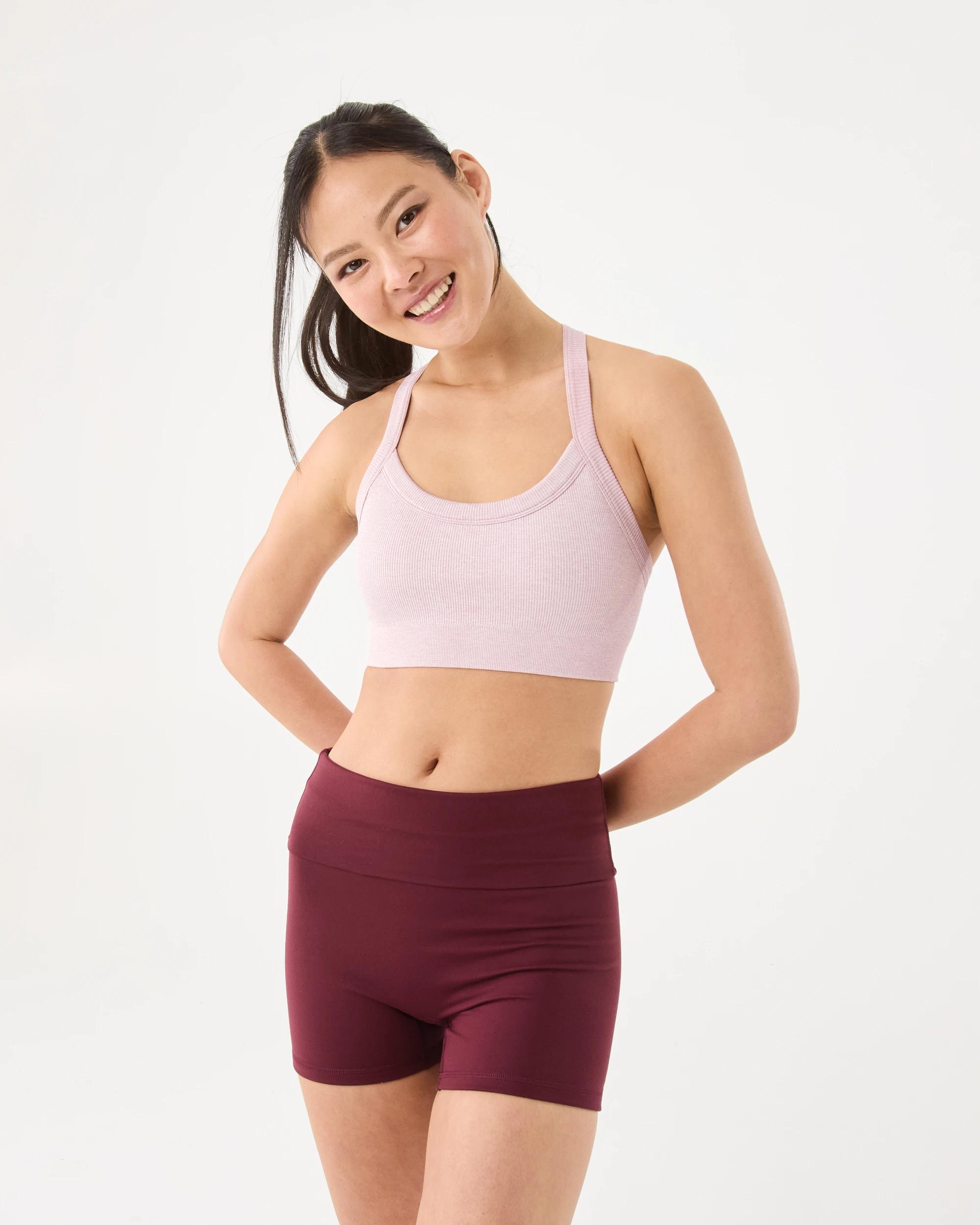 6 Active Womens Fold Over Waist Bike Shorts Cherry Bur, 6 of 6