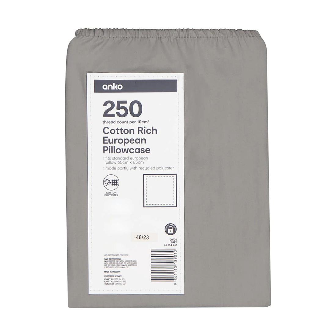 5 250 Thread Count Cotton Rich European Pillowcase - Grey, 5 of 5