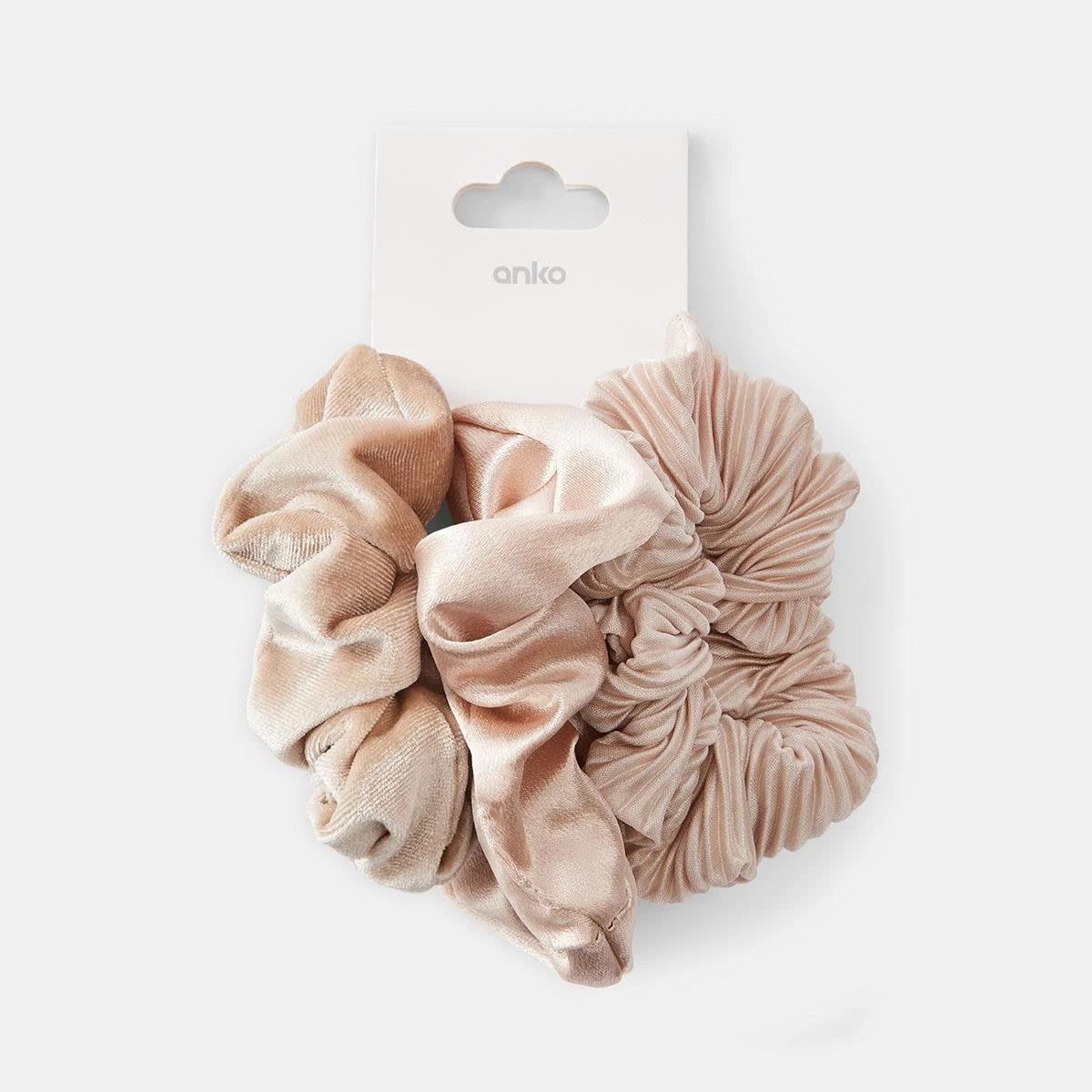 5 3 Pack Textured Hair Scrunchies - Beige Beige, 5 of 5