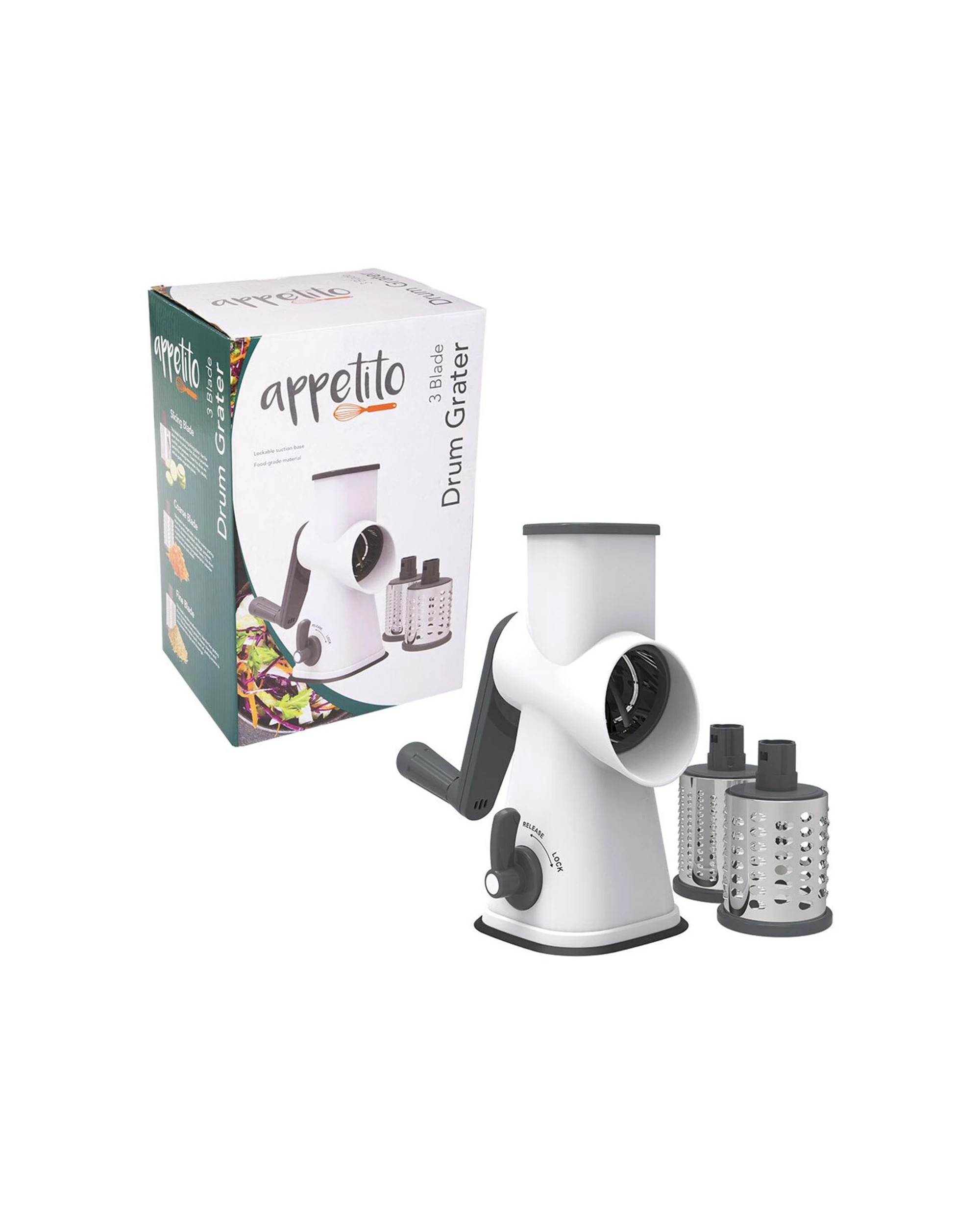 7 Appetito 3 Blade Drum Grater With Lockable Suction Base Kitchen Utensil - White, 7 of 7