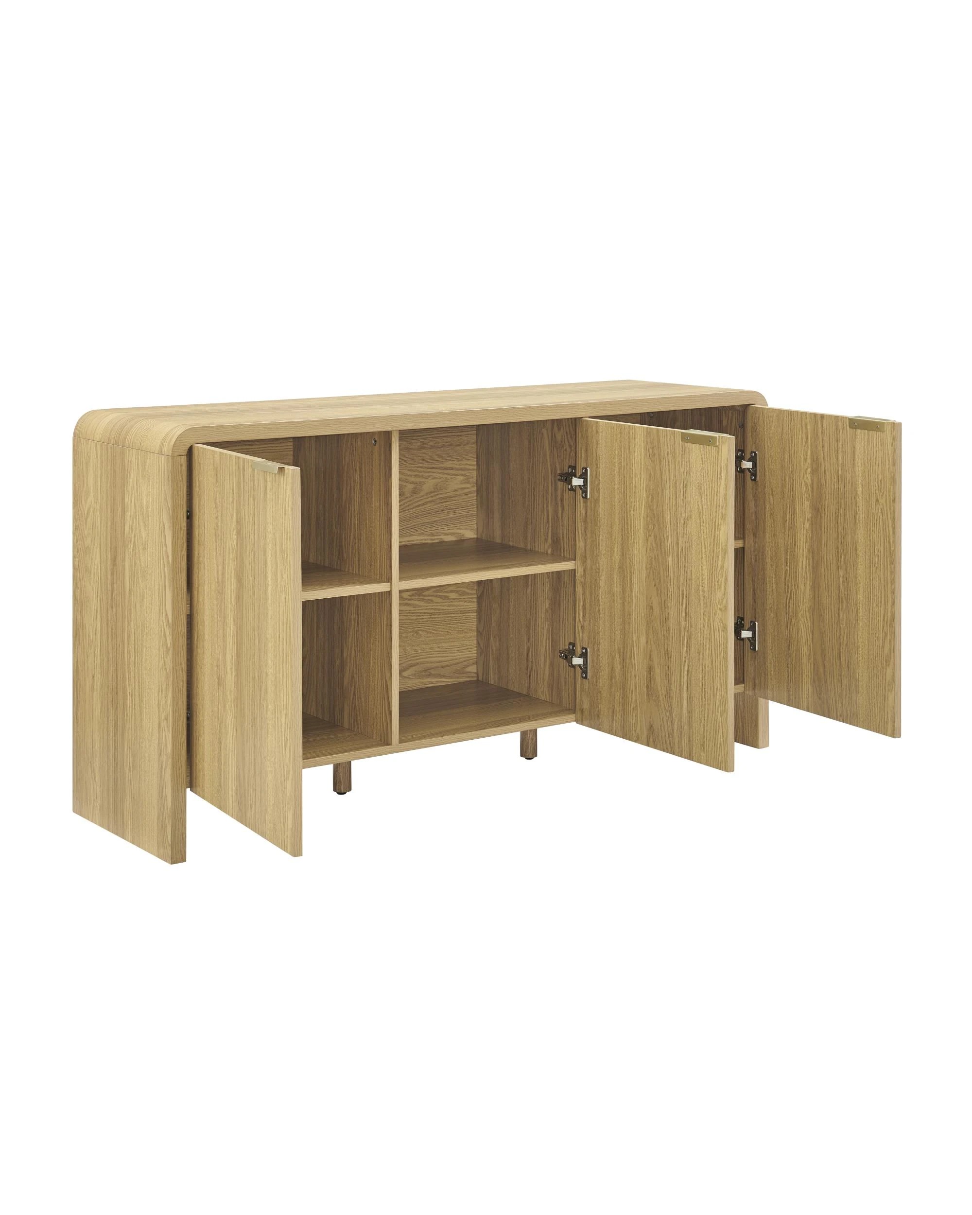 6 Kodu 140cm Curve Buffet Sideboard Cabinet 3 Doors Oak Look - Natural, 6 of 10