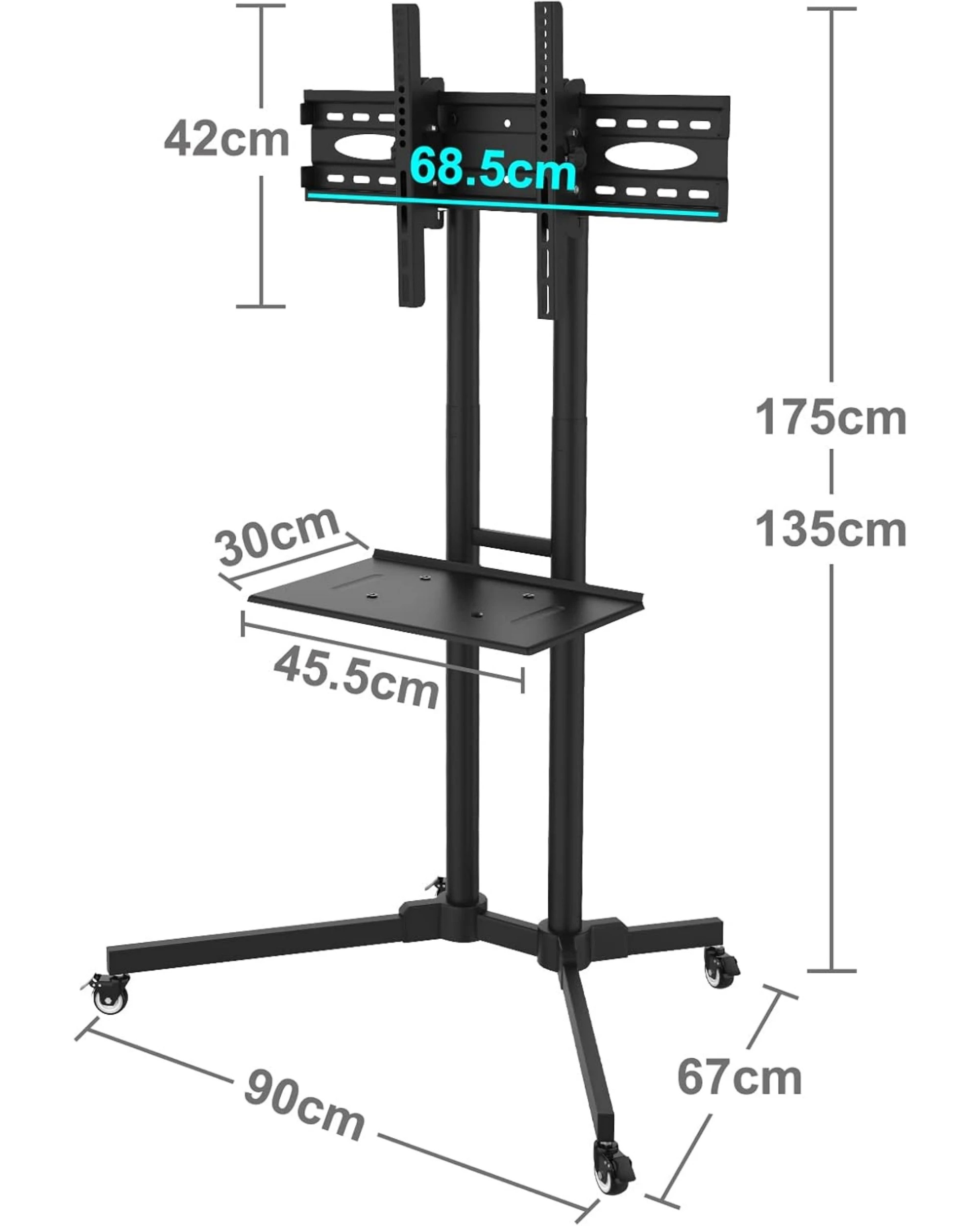 2 Advwin Mobile Tv Stand With Laptop Shelf and Wheels For 32"-65" Adjustable Height, 2 of 9
