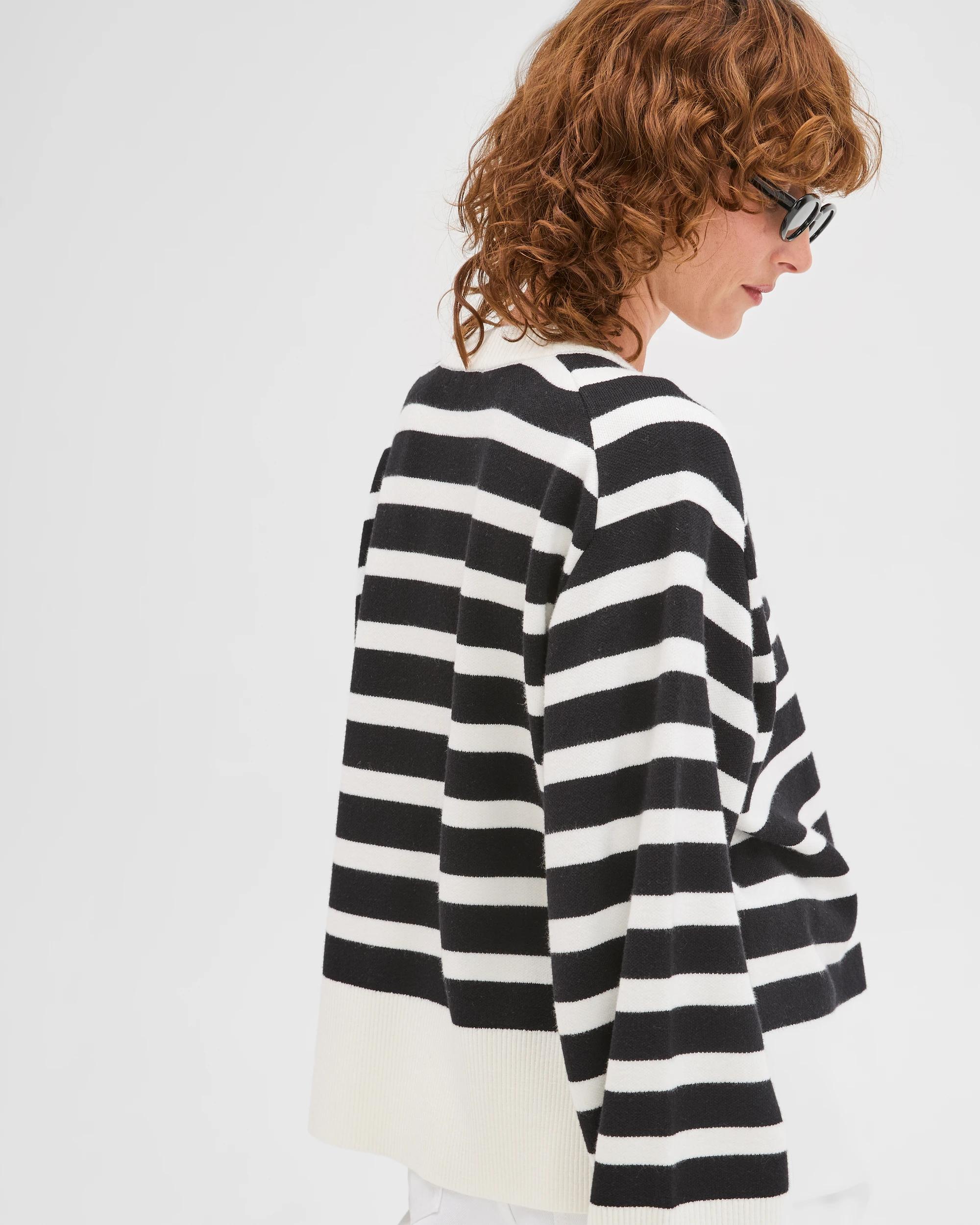 6 Target Woman Clean Knit Crew Neck Jumper CLOUD DANCER/BLACK STRIPE, 6 of 6