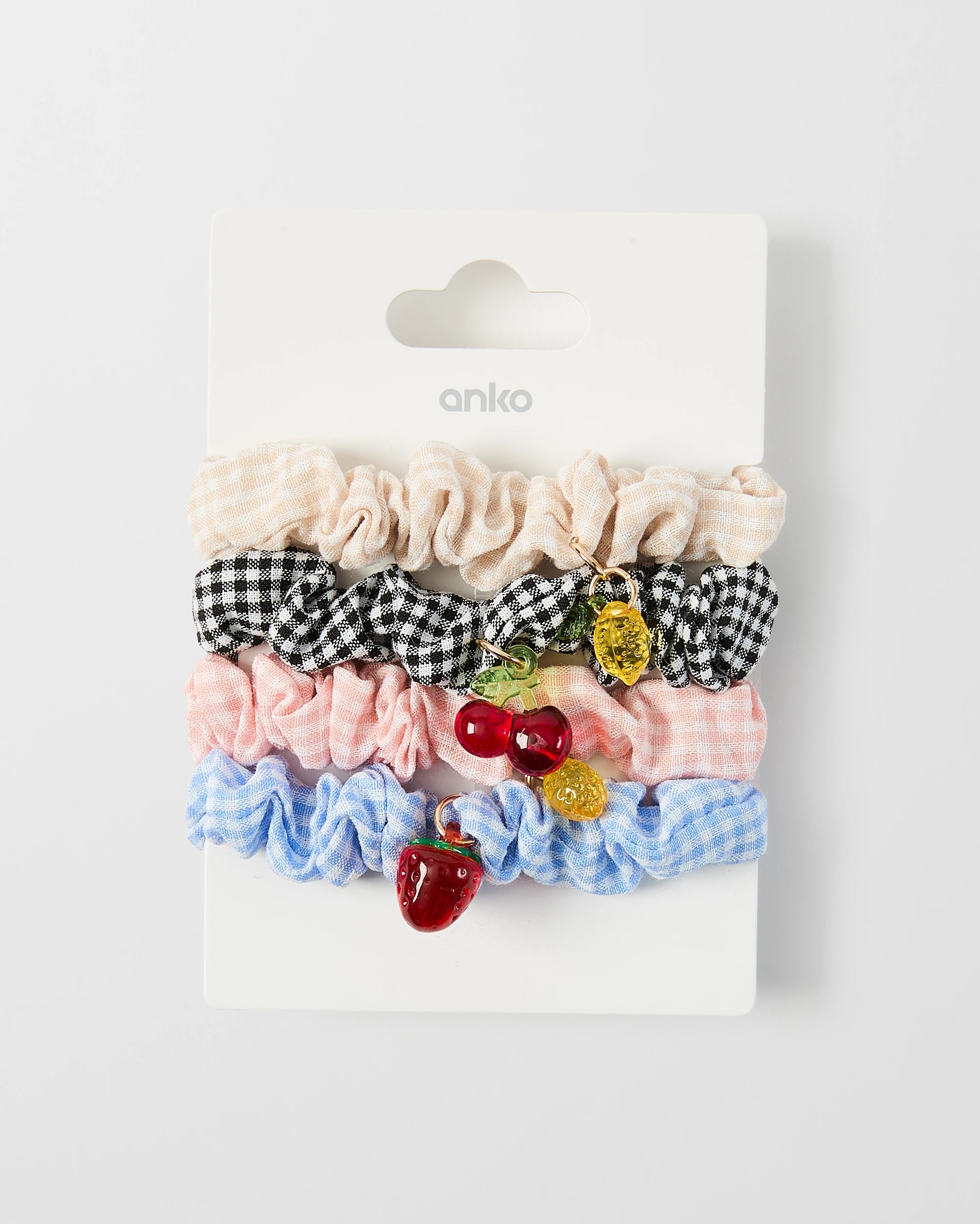 3 4 Pack Mini Fruit Hair Scrunchies - Gingham, 3 of 7