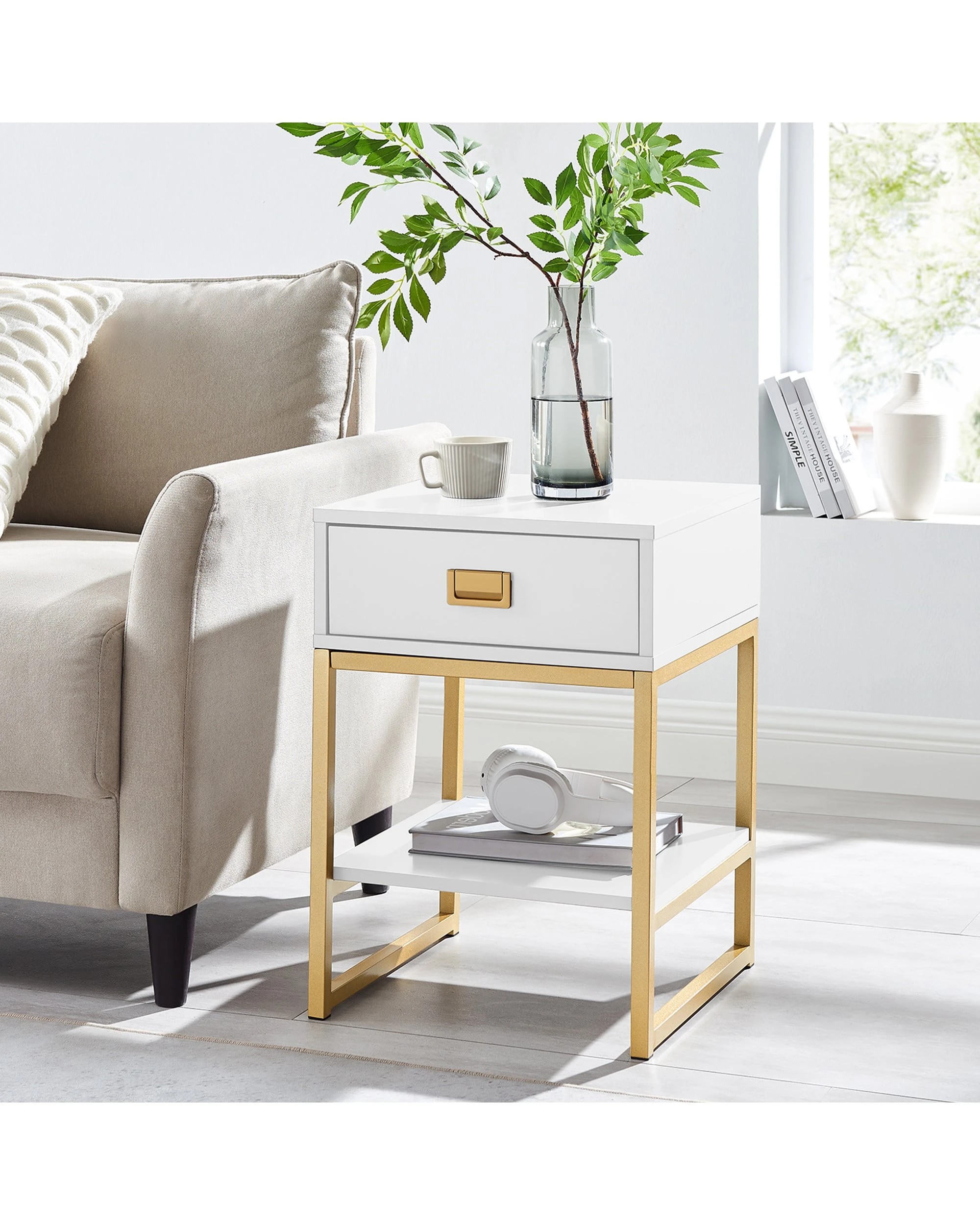 2 Sarantino Alessia Bedside Table Side Drawer Nightstand - White, 2 of 5