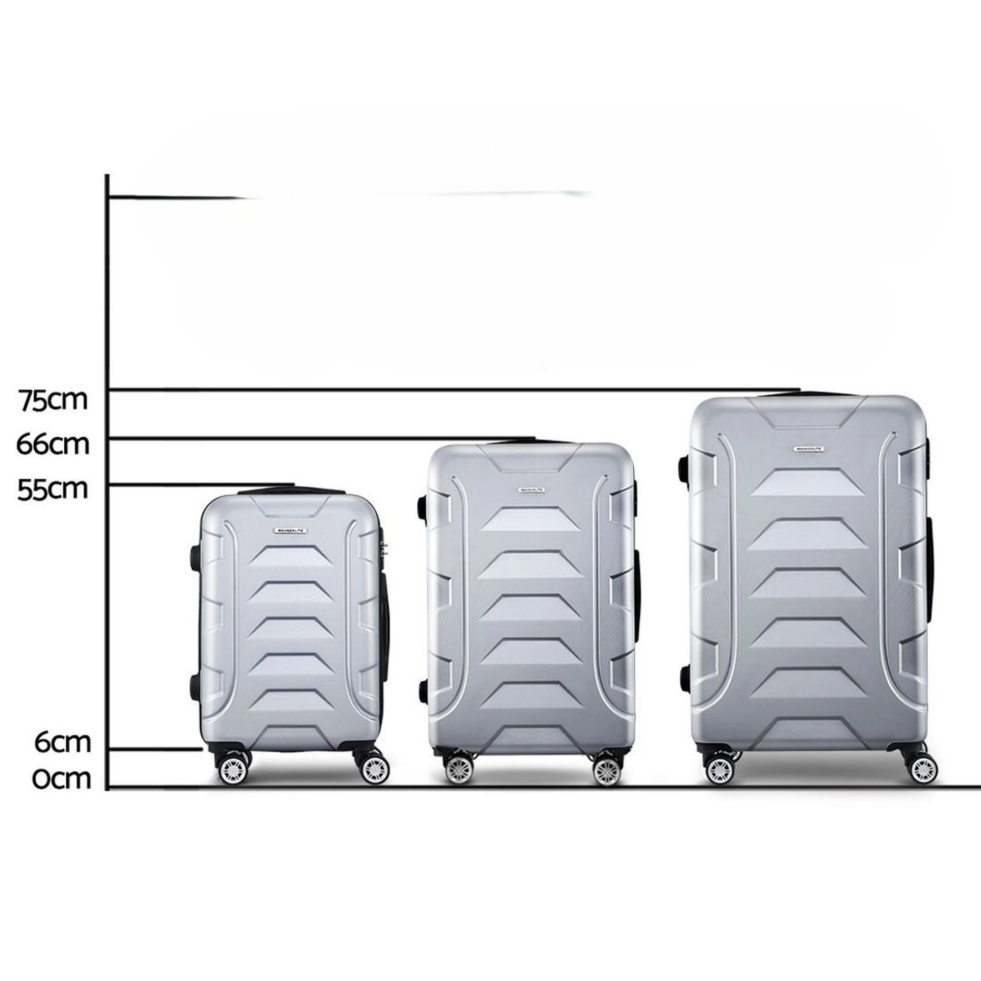 1 Wanderlite 3pc Luggage Trolley Travel Suitcase Set TSA Hard Case Shell Strap - Silver, 1 of 5
