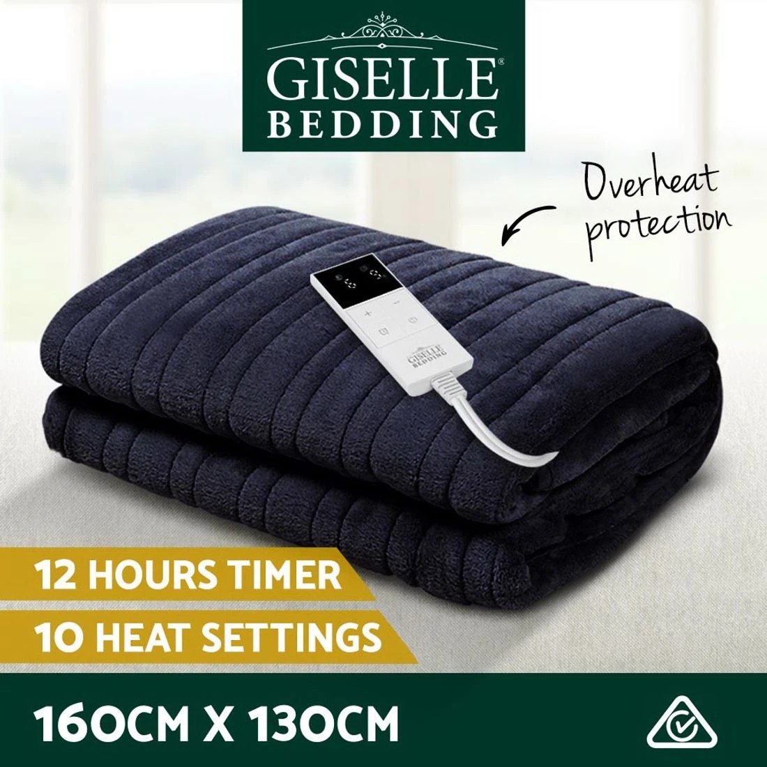 4 Giselle Electric Throw Rug Heated Blanket Fleece Charcoal - Charcoal, 4 of 10