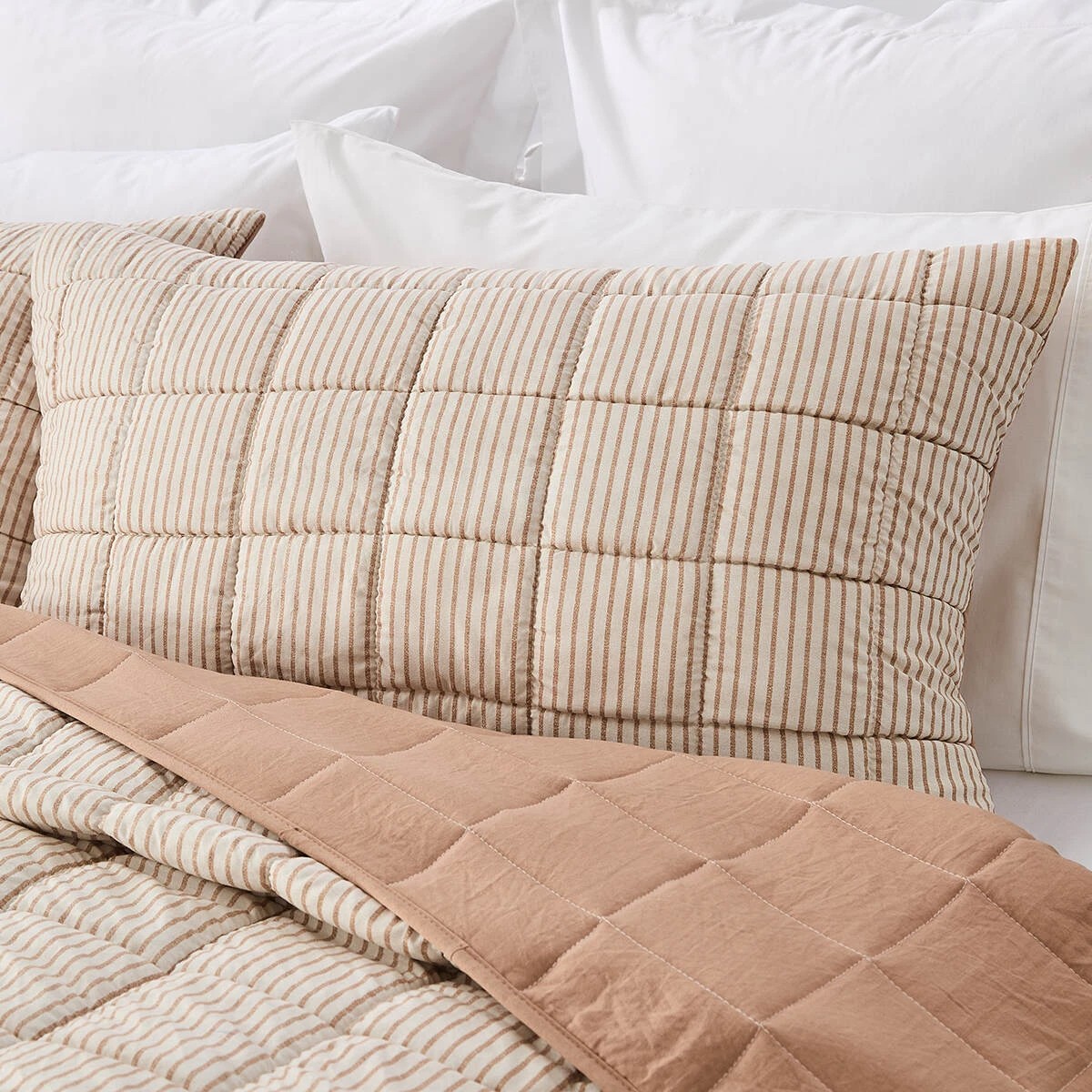 3 Stripe Reversible Coverlet Set - Queen/King Bed, Tan, 3 of 7