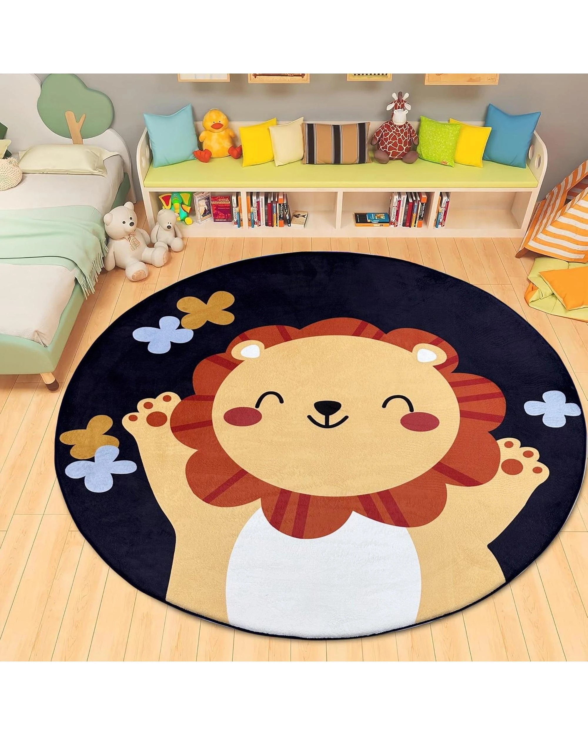 3 La Grace Home Ultra Soft Plush Kids Blue Tiger Design Mat, 3 of 4