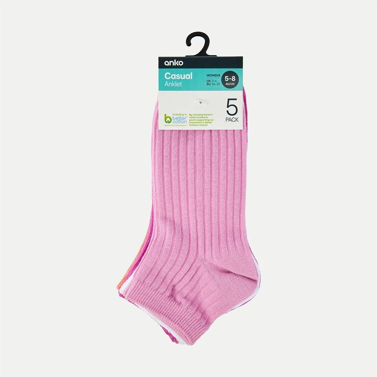 3 5 Pack Rib Anklet Socks Org Pnk, 3 of 3