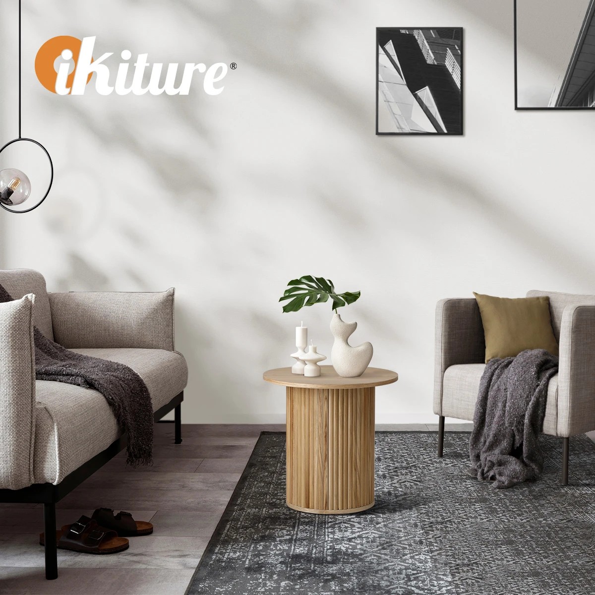 6 Oikiture Coffee Table Side End Tables Sofa Desk Bedside Round
 - Natural, 6 of 10