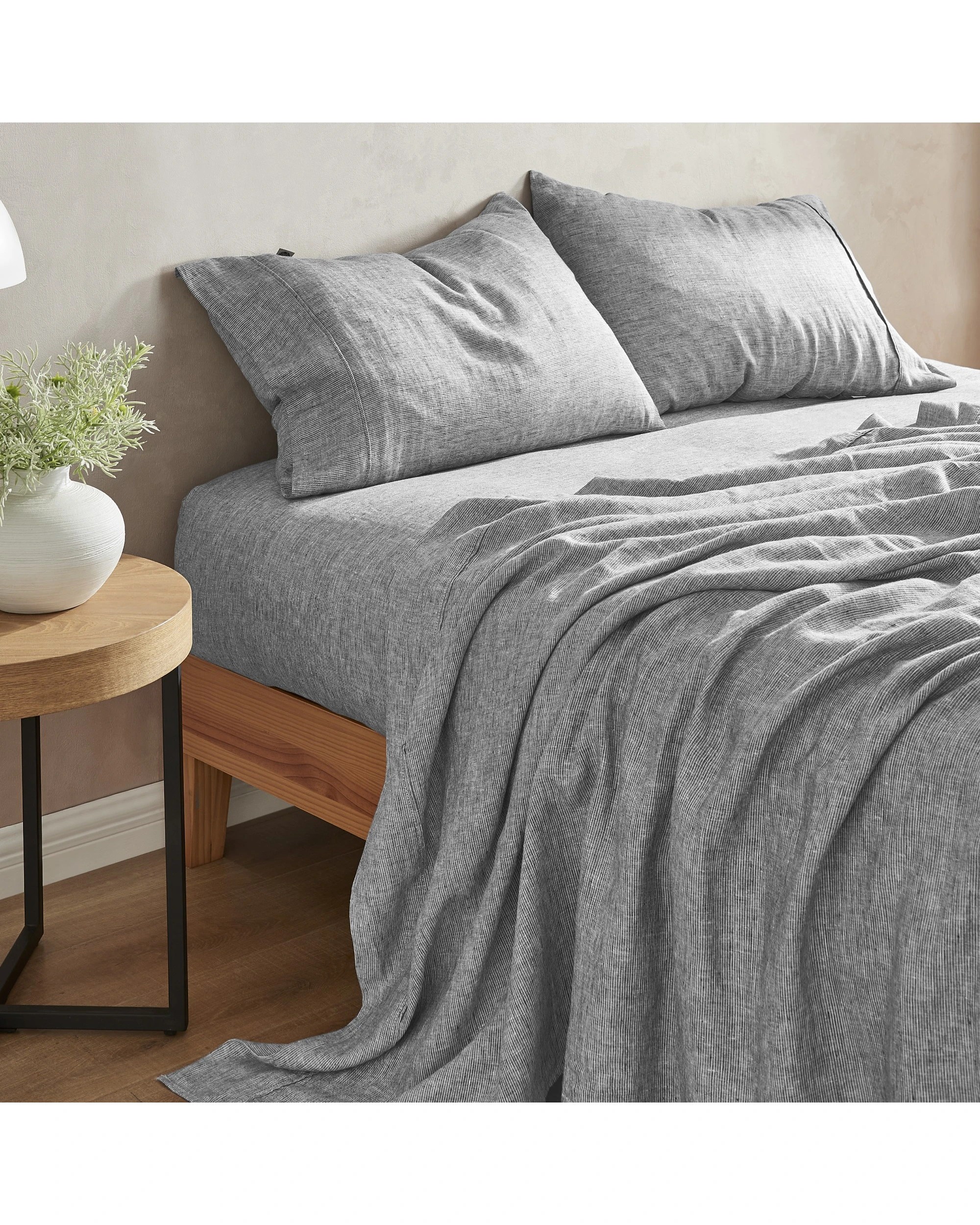 2 Natural Home Classic Pinstripe Linen Sheet Set - Super King Bed - Dark with White Line, 2 of 4