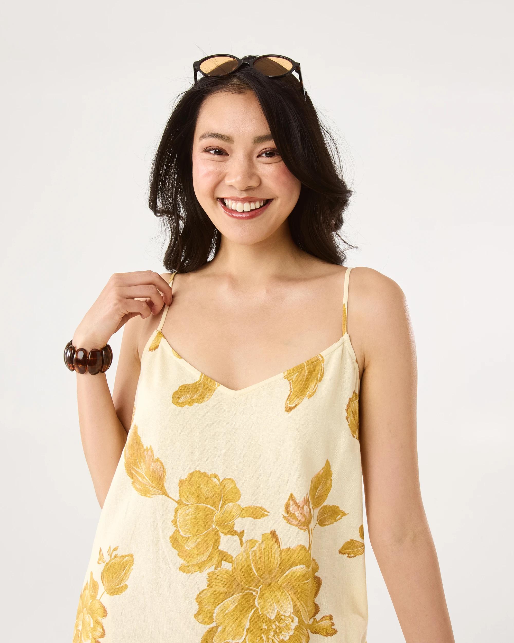 4 Sleeveless V-Neck Linen Blend Midi Dress Boho Flral, 4 of 6