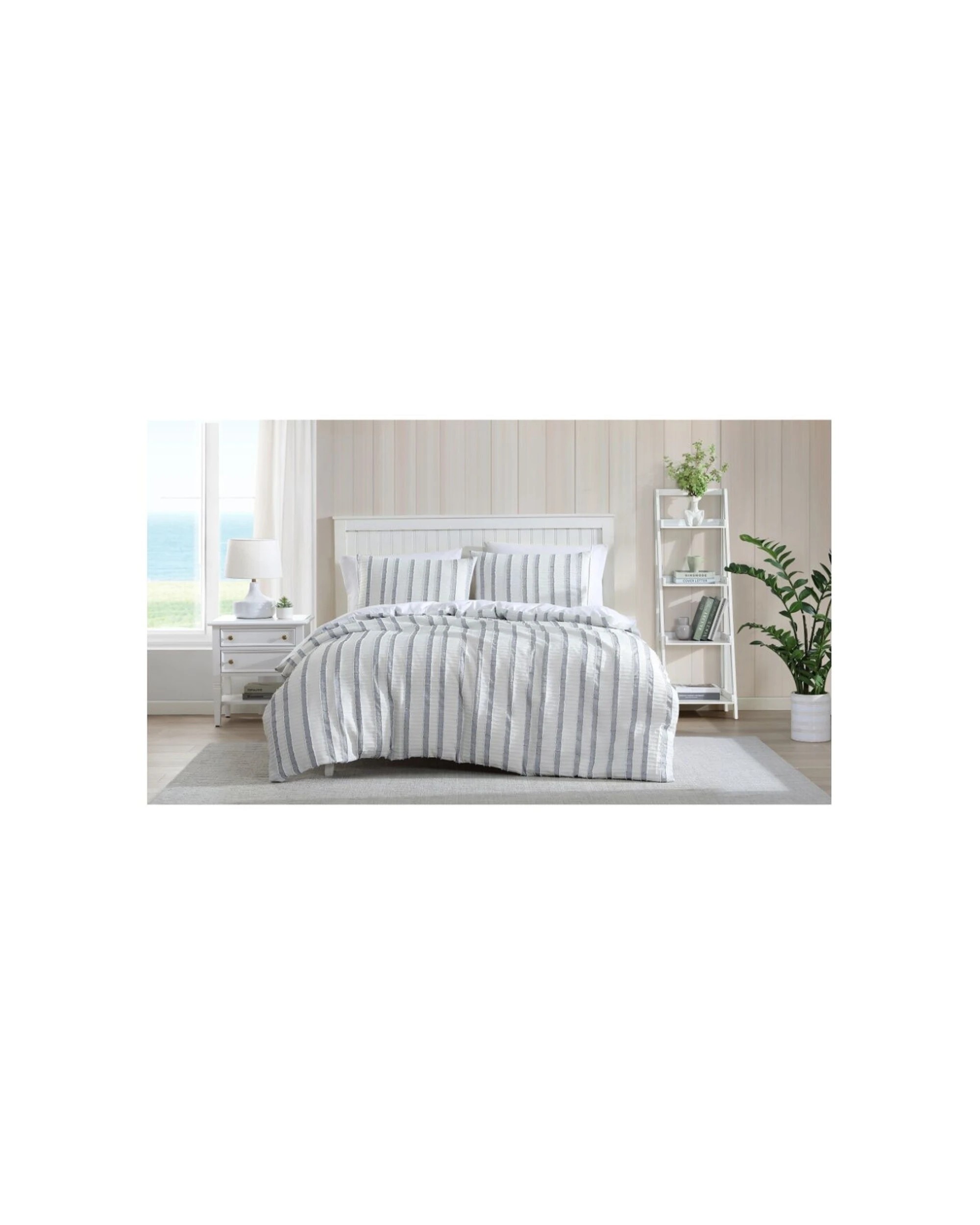 1 Ardor Soft Textured Stripe Miles Quilt Bed Bedding Duvet Cover Set Queen - Blue, 1 of 1