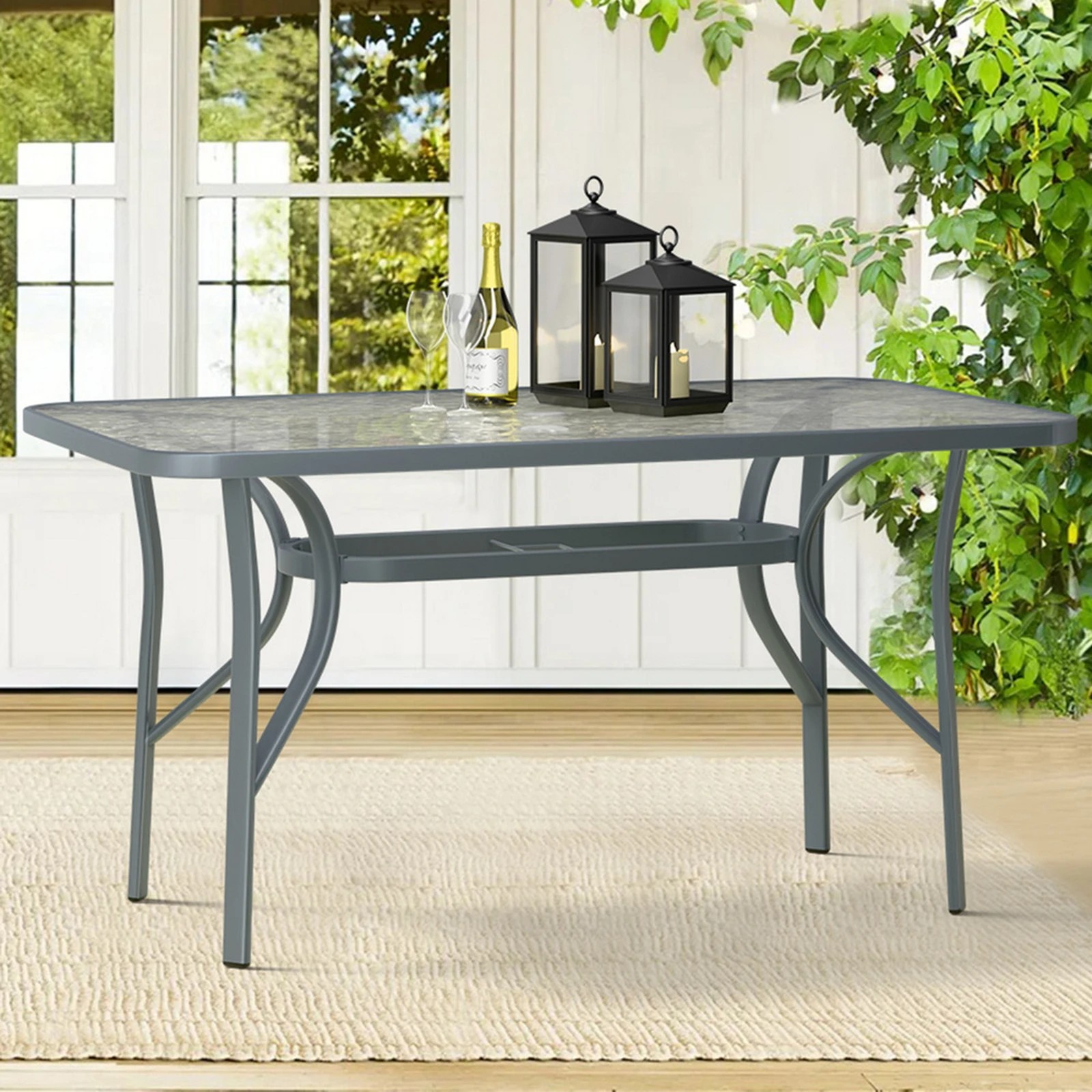 10 Alfordson Outdoor Furniture Patio Dining Table Garden 140CM X 80CM Glass - Grey, 10 of 10