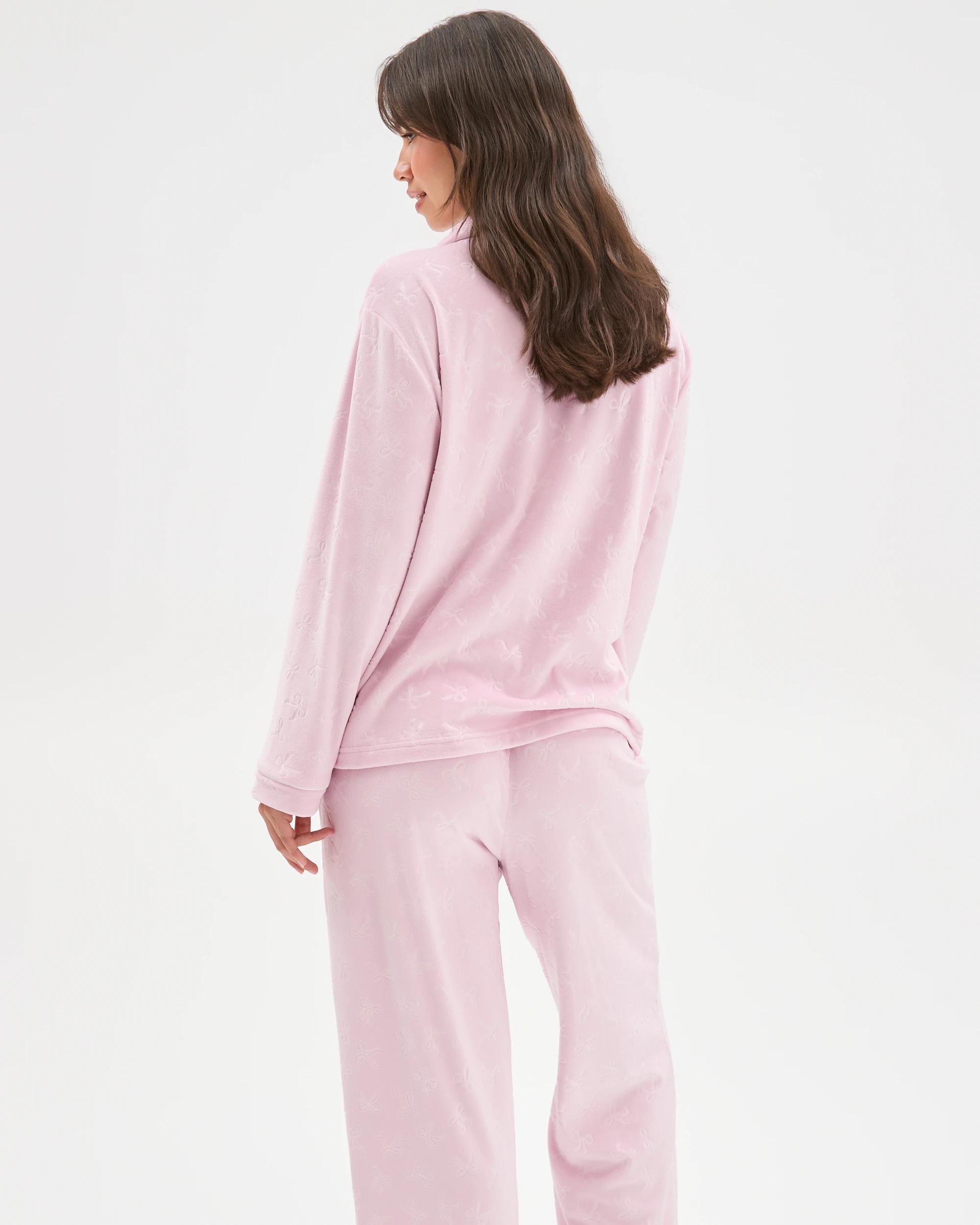 4 Target Woman Embossed Fleece Long Sleeve Pyjama Set PINK BOW, 4 of 6