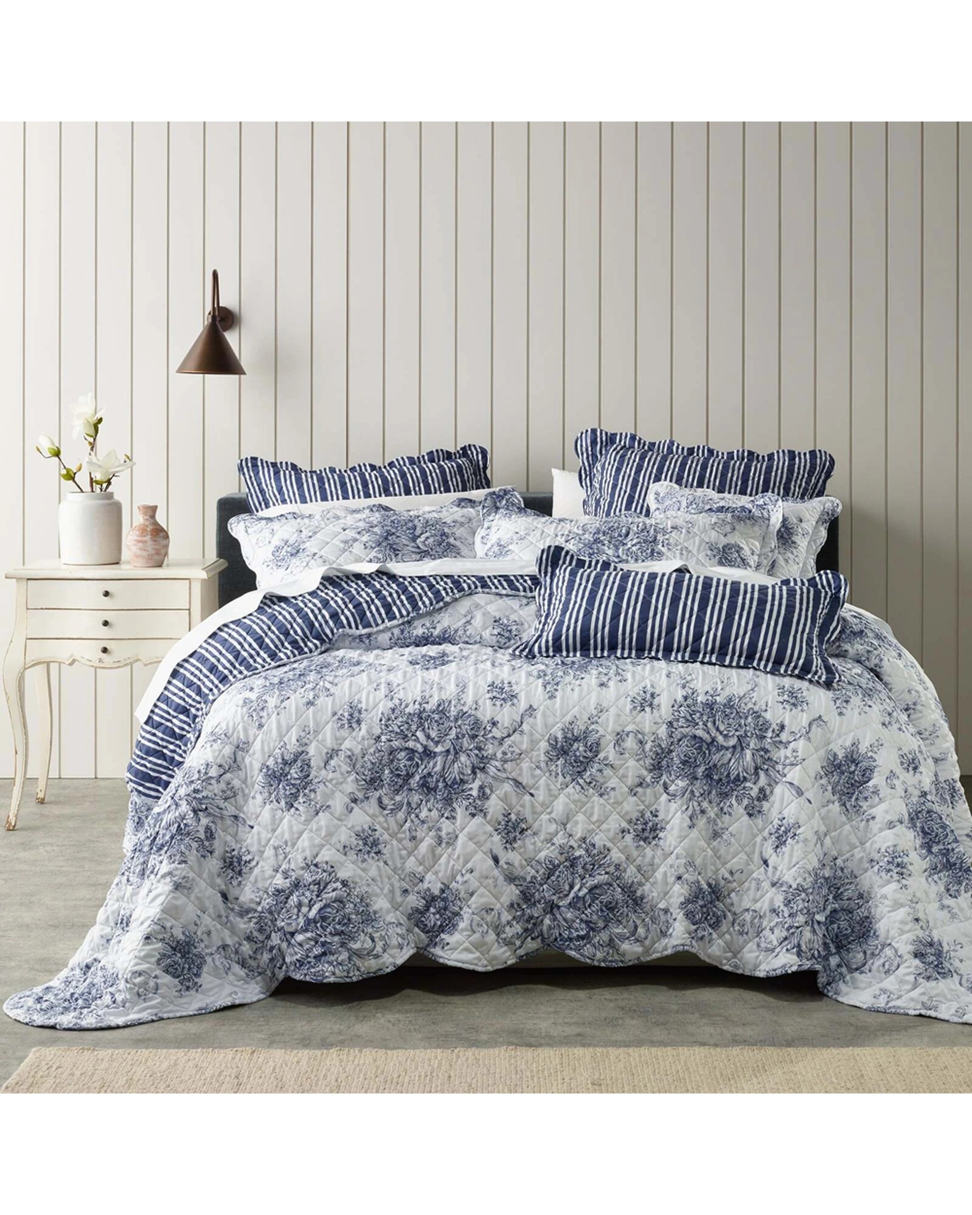 1 Bianca Amorette Single Polyester Bedspread Set French Provincial Design - Blue, 1 of 2