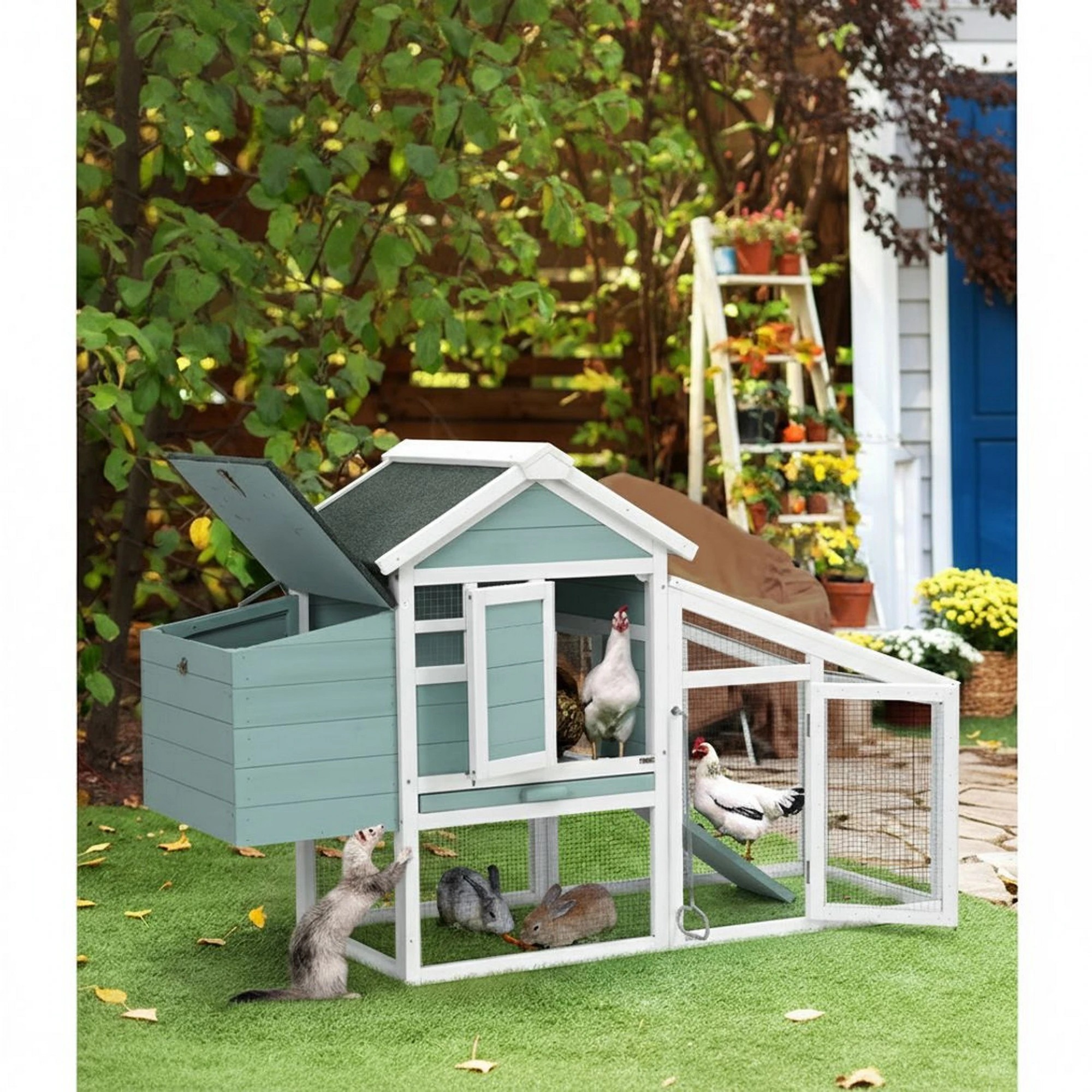 5 i.Pet Chicken Coop Rabbit Hutch Large House Run Cage Wooden Outdoor Bunny Coops - Multi, 5 of 7