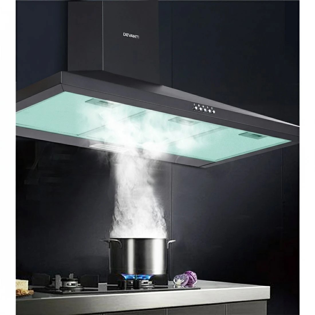 5 Devanti 900mm Range Hood 90cm Rangehood - Black, 5 of 9