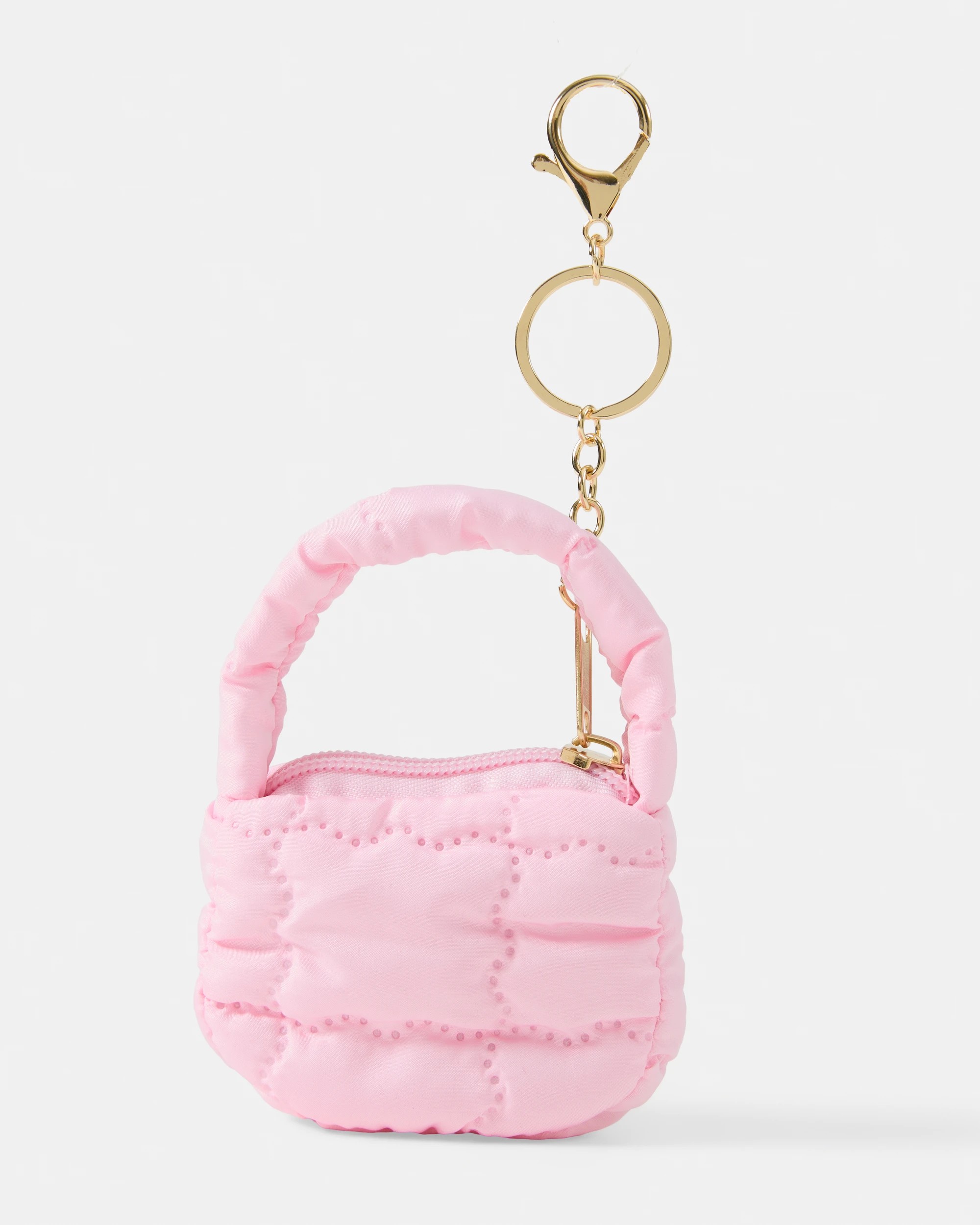 2 Puffy Bag Charm Keyring - Pink and Gold Tone, 2 of 5