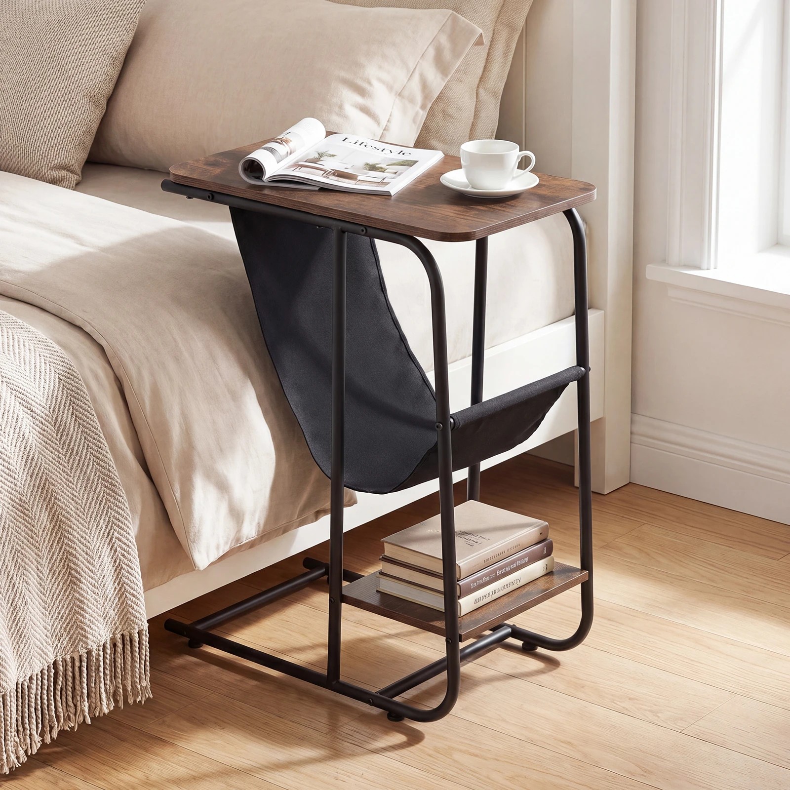 4 Costway C-Shaped End Table w/Canvas Book Holder Compact Side Table, 4 of 6