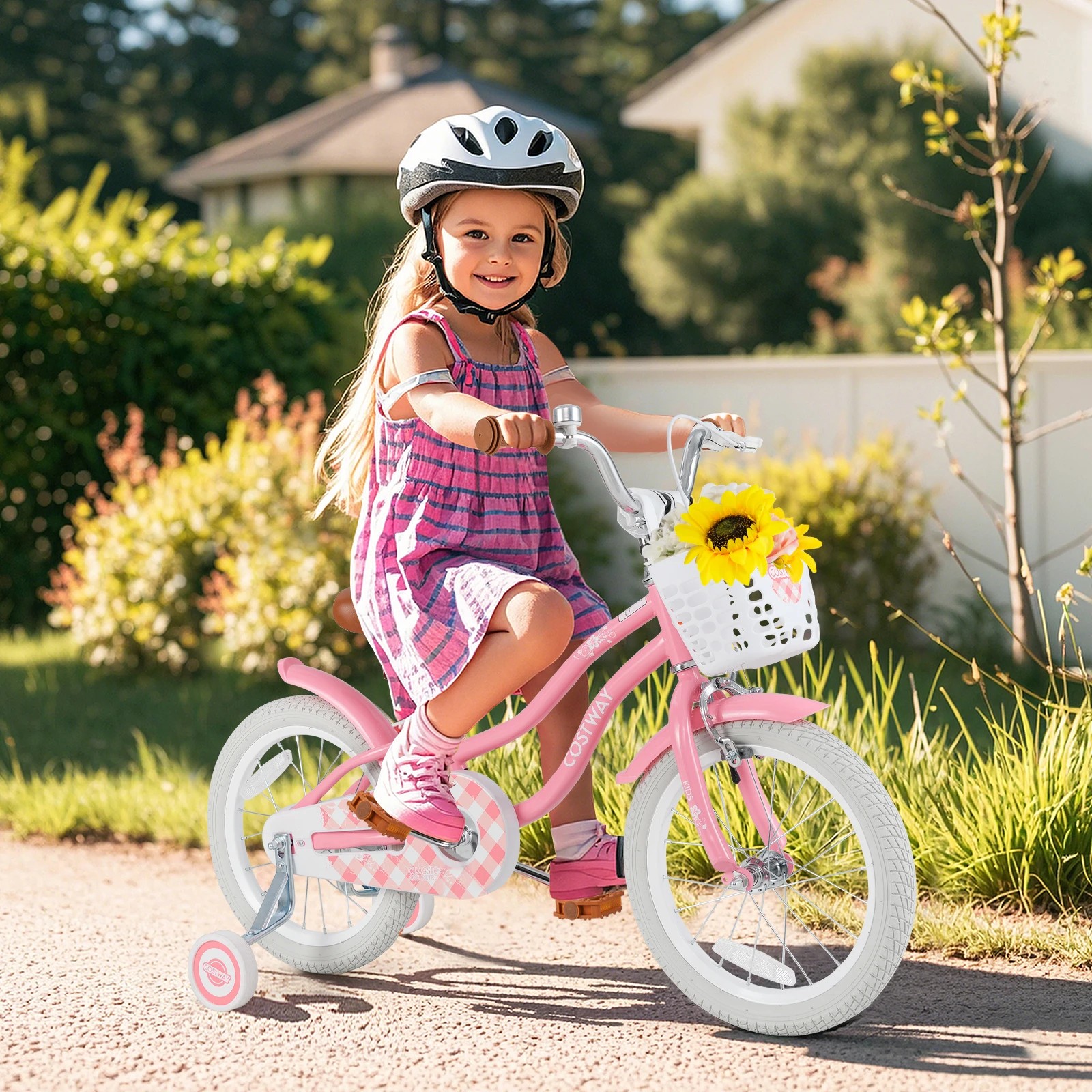 3 Costway 40cm Kids Bike Training Bicycle w/Detachable Training Wheels & Adjustable Saddle - Pink, 3 of 3