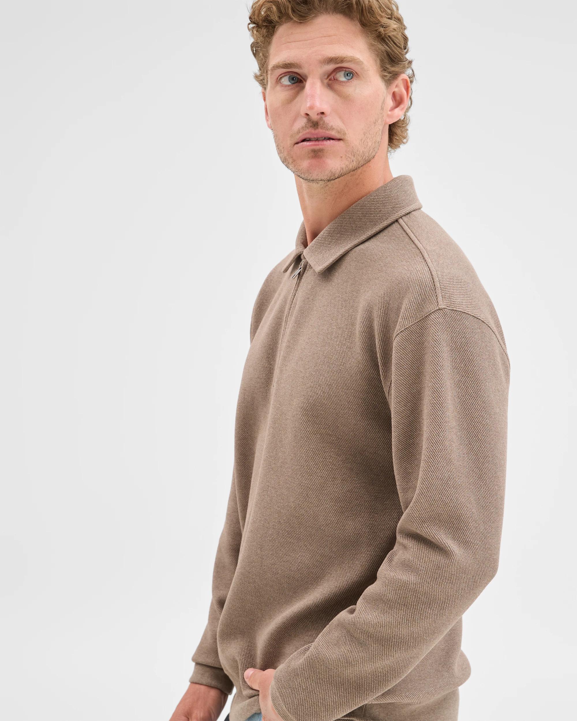 1 Target Man Australian Cotton Blend Textured Fleece 1/4 Zip Collared Top ROCK, 1 of 7