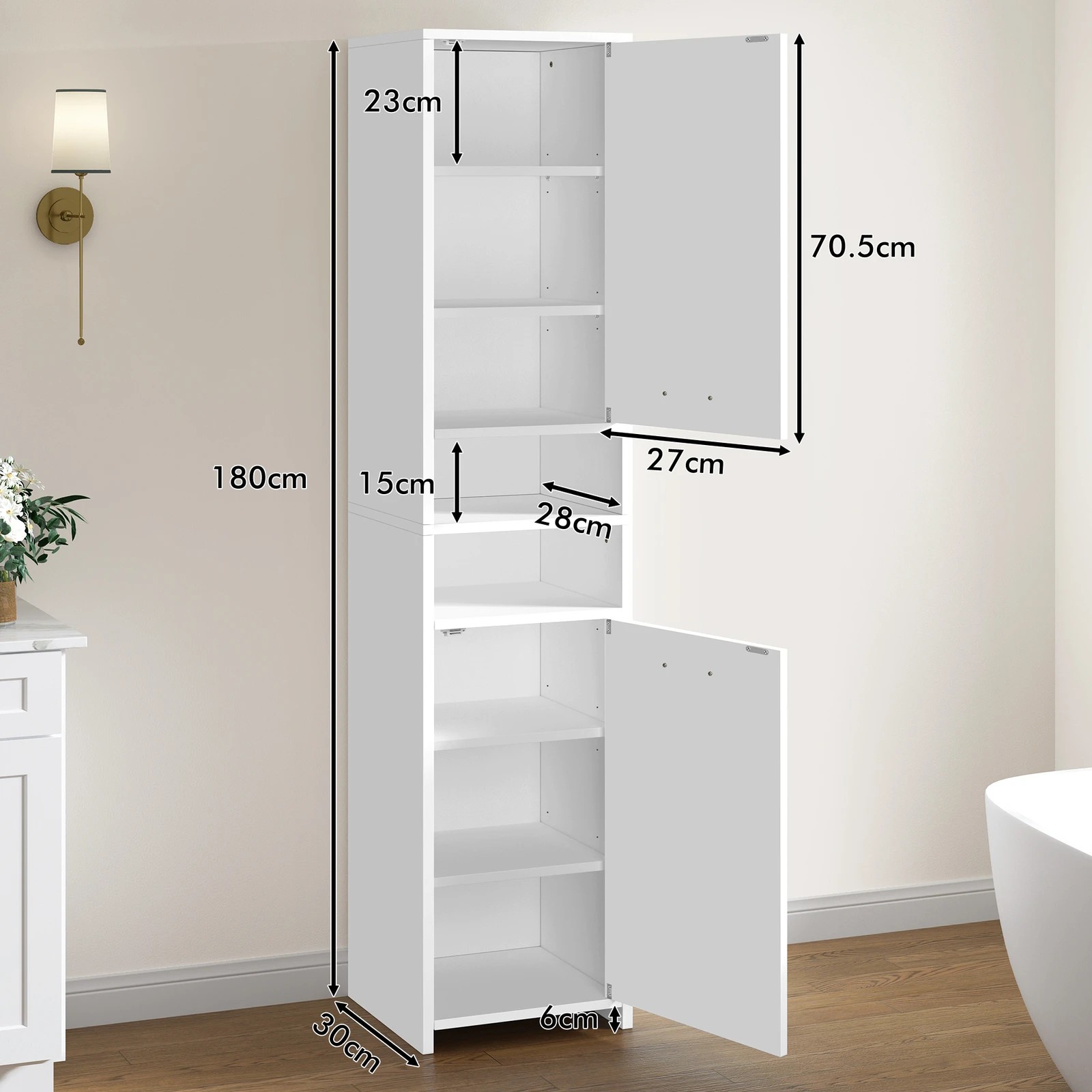 4 Alfordson Bathroom Cabinet Tall Storage Slim Cupboard - White, 4 of 10
