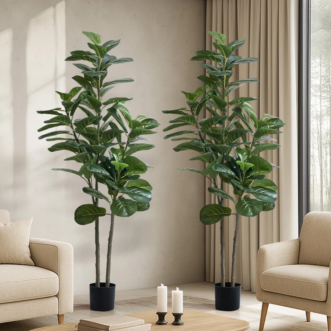 3 Livsip 2x Artificial Fiddle Leaf Fig Tree Lifelike Faux Plants 150cm - Green, 3 of 10